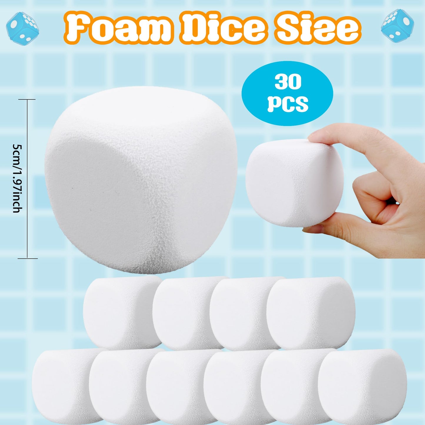 30 Pack 2 Inch Back to School White EVA Foam Dices Blank Dice Cubes Bulk DIY Graffiti Foam Building Blocks for Creative Painting Crafting Game Counting Modeling Art Project Party Favors