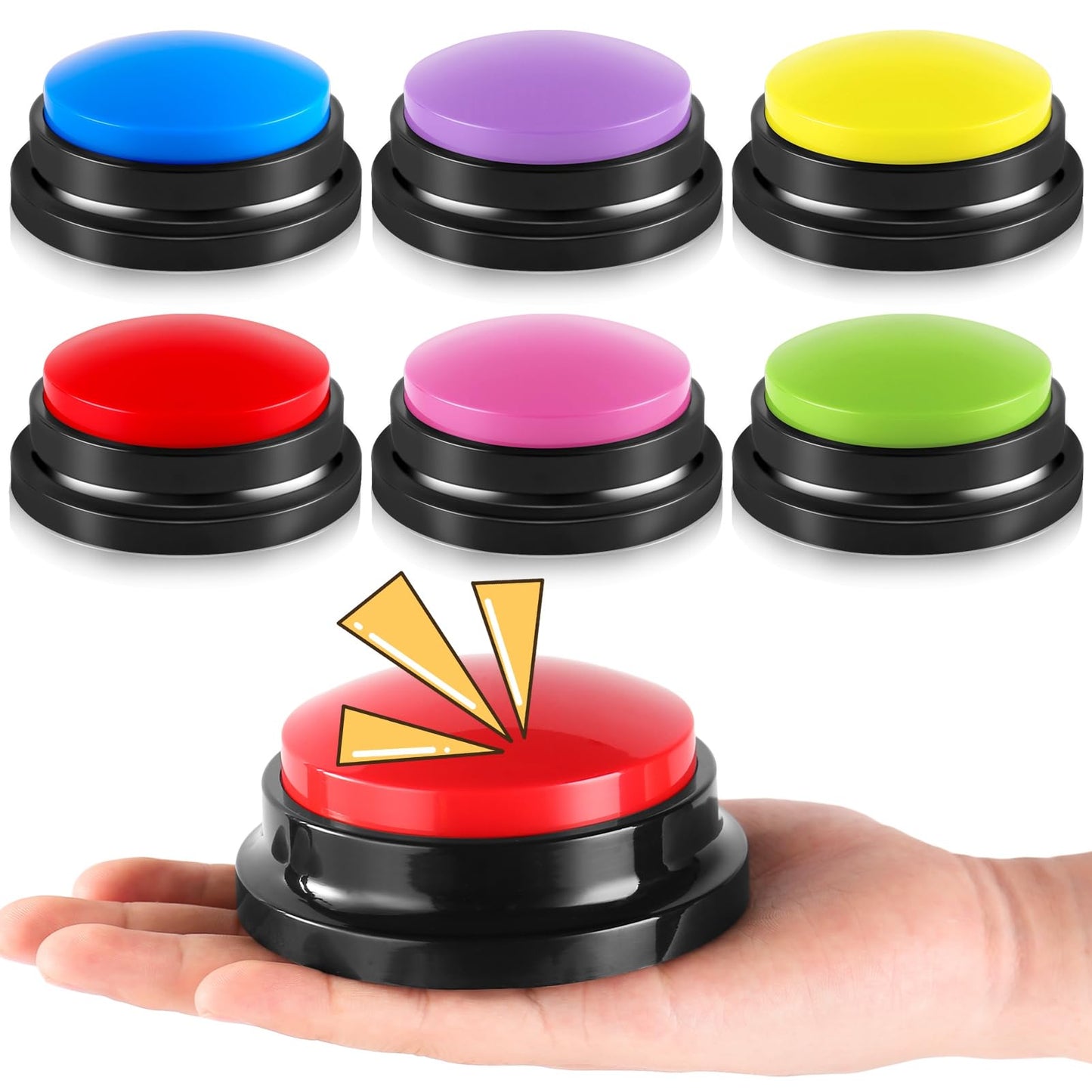 Ovveroche 6 Pieces Recordable Answer Buzzers Button Answer Buzzers Game Show Buzzer Recordable Button Classroom Buzzers Perfect for Study Office Home and Pet Buttons Training Toy
