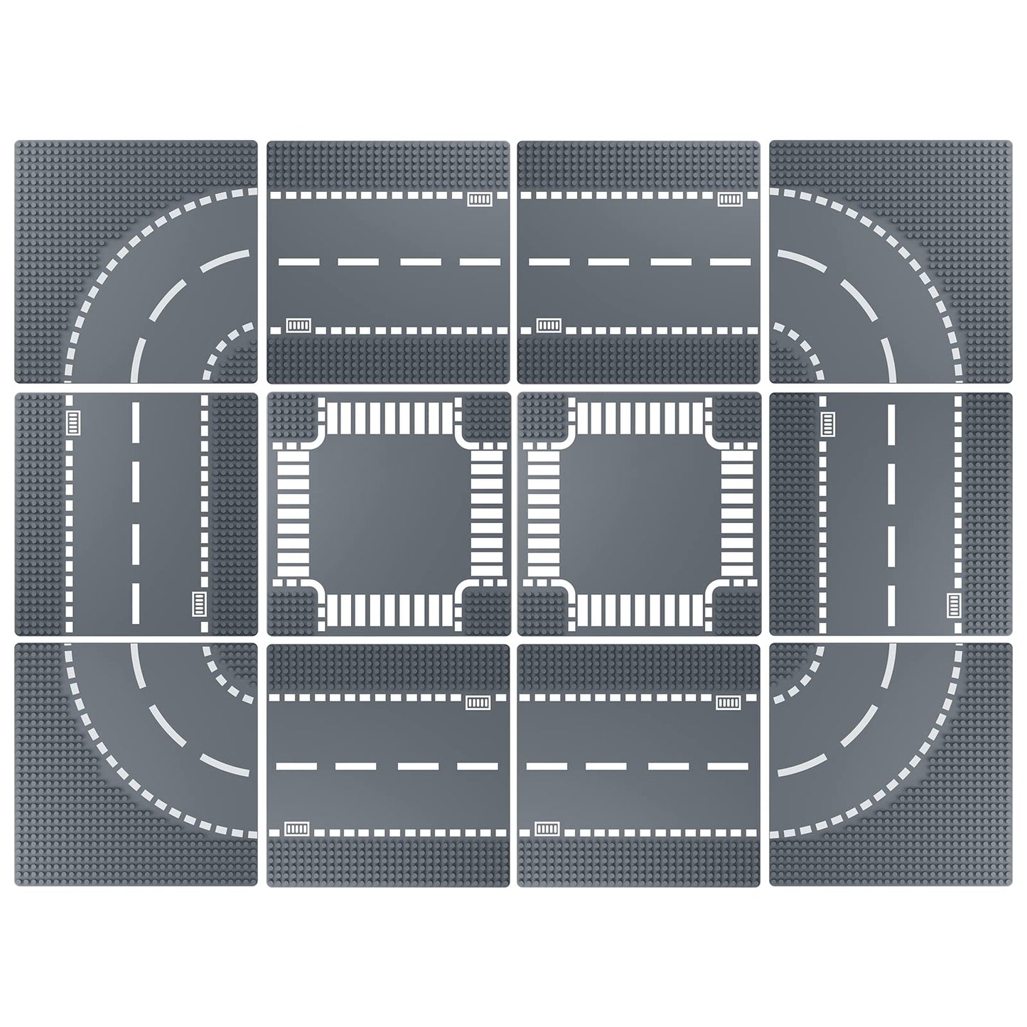 Homikidy Road Base Plates for City Building Block, 12 Street Plates, 10"x10" Road Baseplates