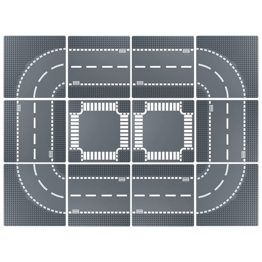 Homikidy Road Base Plates for City Building Block, 12 Street Plates, 10"x10" Road Baseplates