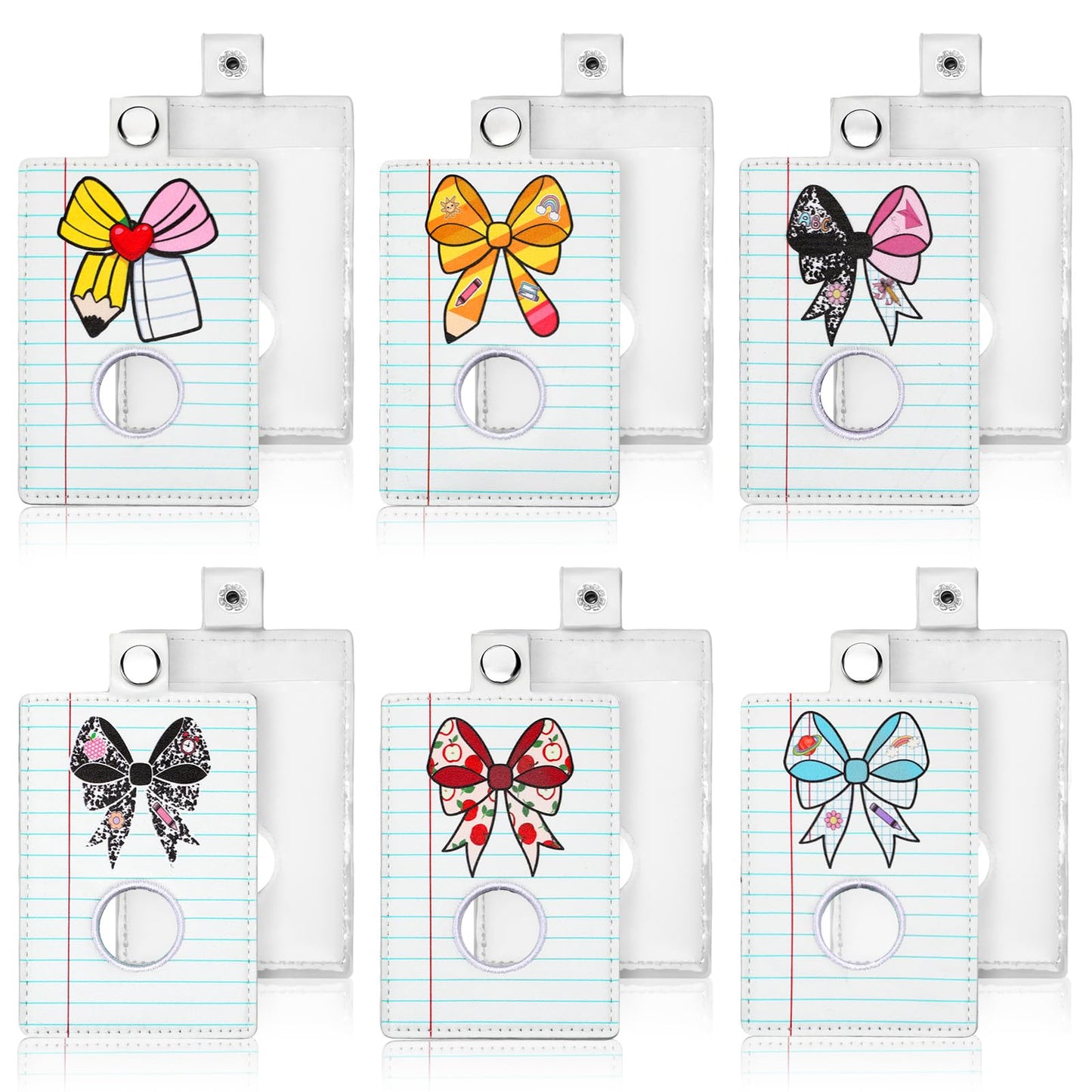 Gueevin 6 Pcs Teacher Alarm Badge Holder 4.2x2.8 Inch Bow Alarm ID Badge Holder for Teachers Educator Staff School Teacher Appreciation Gift