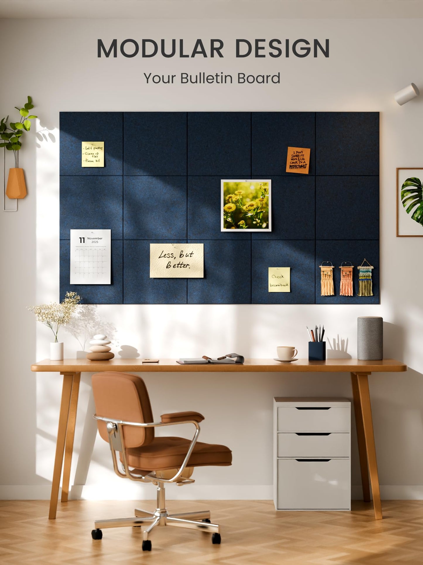 Bumusty Large Cork Board 48" x 36" Alternative - 12 Pack Felt Wall Tiles with 70 Safe Removable Adhesive Tabs, 30 Pushpins, Cork Boards for Walls Pin Board Bulletin Board Office Decor (Carbon Blue)