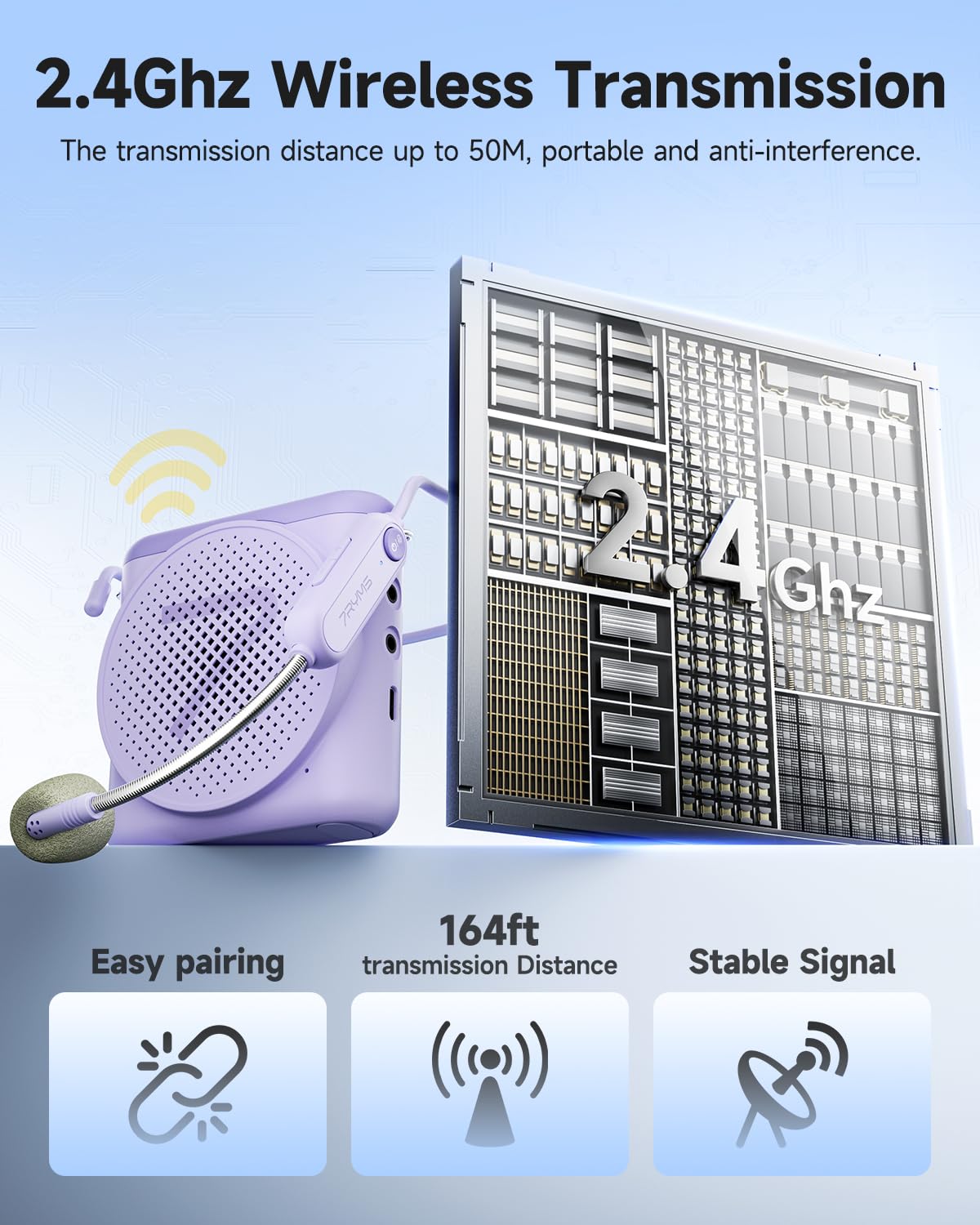 7RYMS WA1 Wireless Voice Amplifier for Teachers, Elderly with Headset Microphone, Personal Classroom Amplifier-Noise Canceling, 23H Working, 164ft Range, Mini Pa System for Teaching Tour Guide Yoga