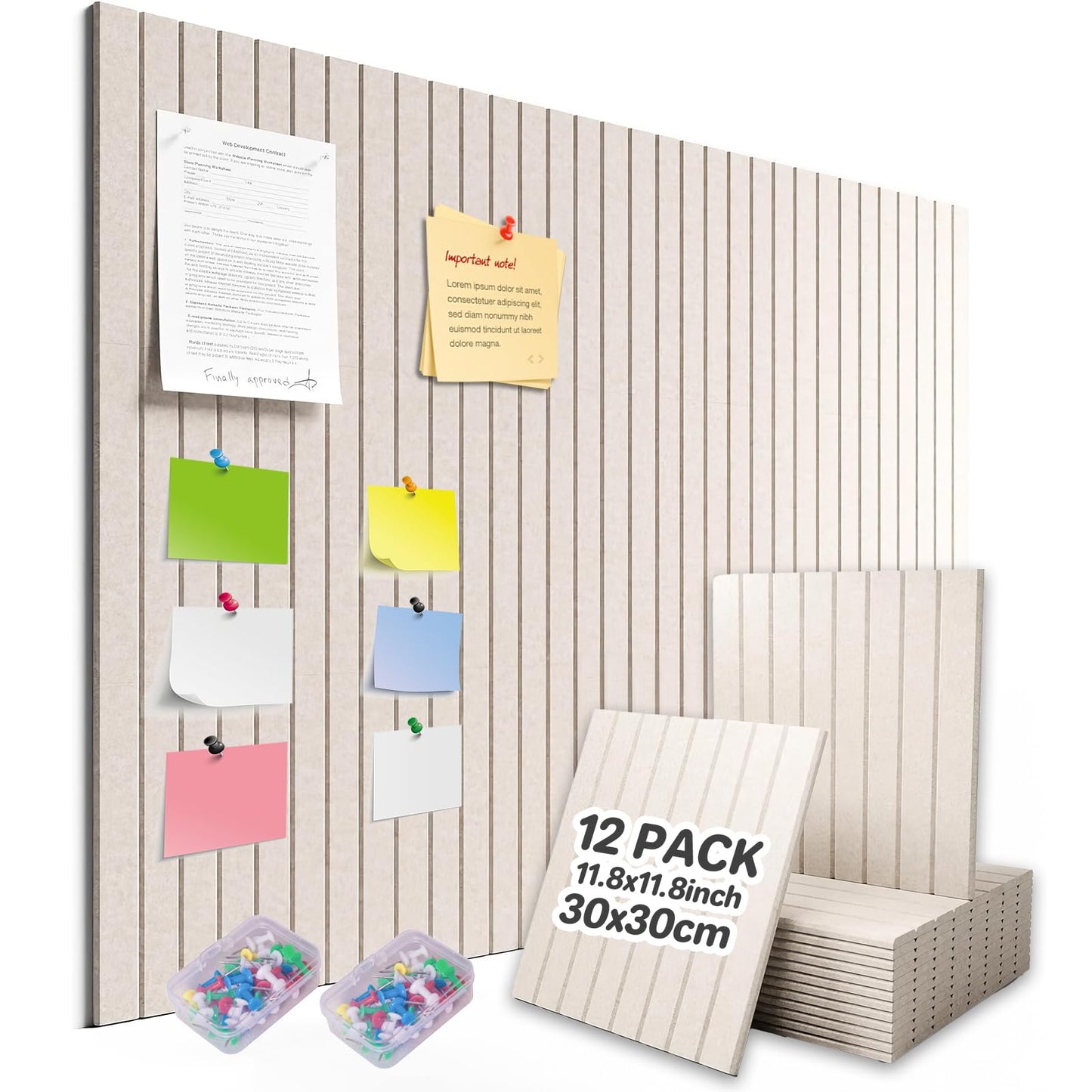 Large Felt Bulletin Board for Walls, 48" x 36" Black Bulletin Board 12 Pack Cork Board with 72 Safe Removable Adhesive Tabs, Bulletin Boards for Home Office Classroom (12Pack-Oatmeal Fine-Stripe)