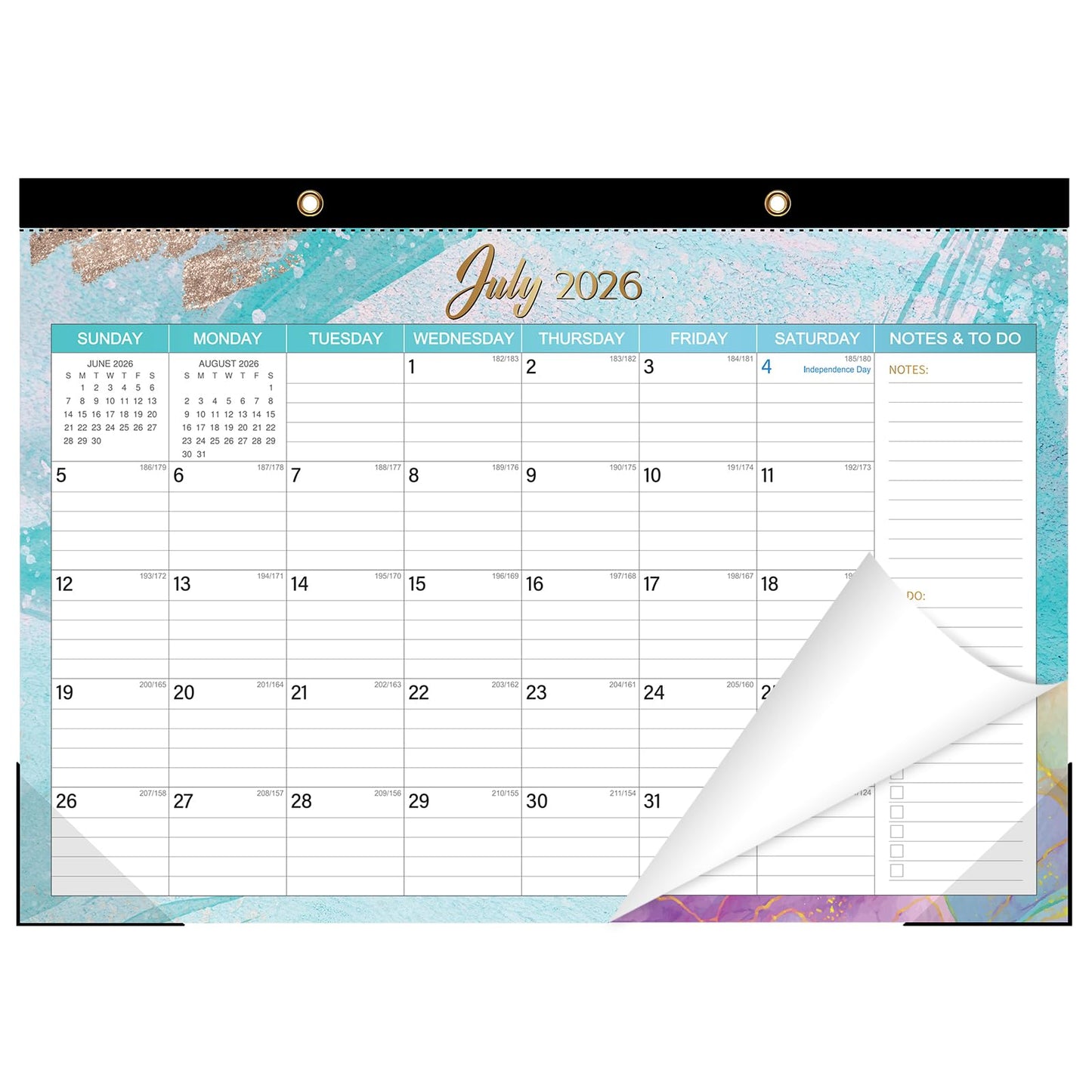 ZTX Desk Calendar 2026-2027,18 Month Academic Desk Calendars,17"x12" Jul.2026-Dec.2027 Calendar with Clear Plastic Cover for Teacher School Year Home Fluidic