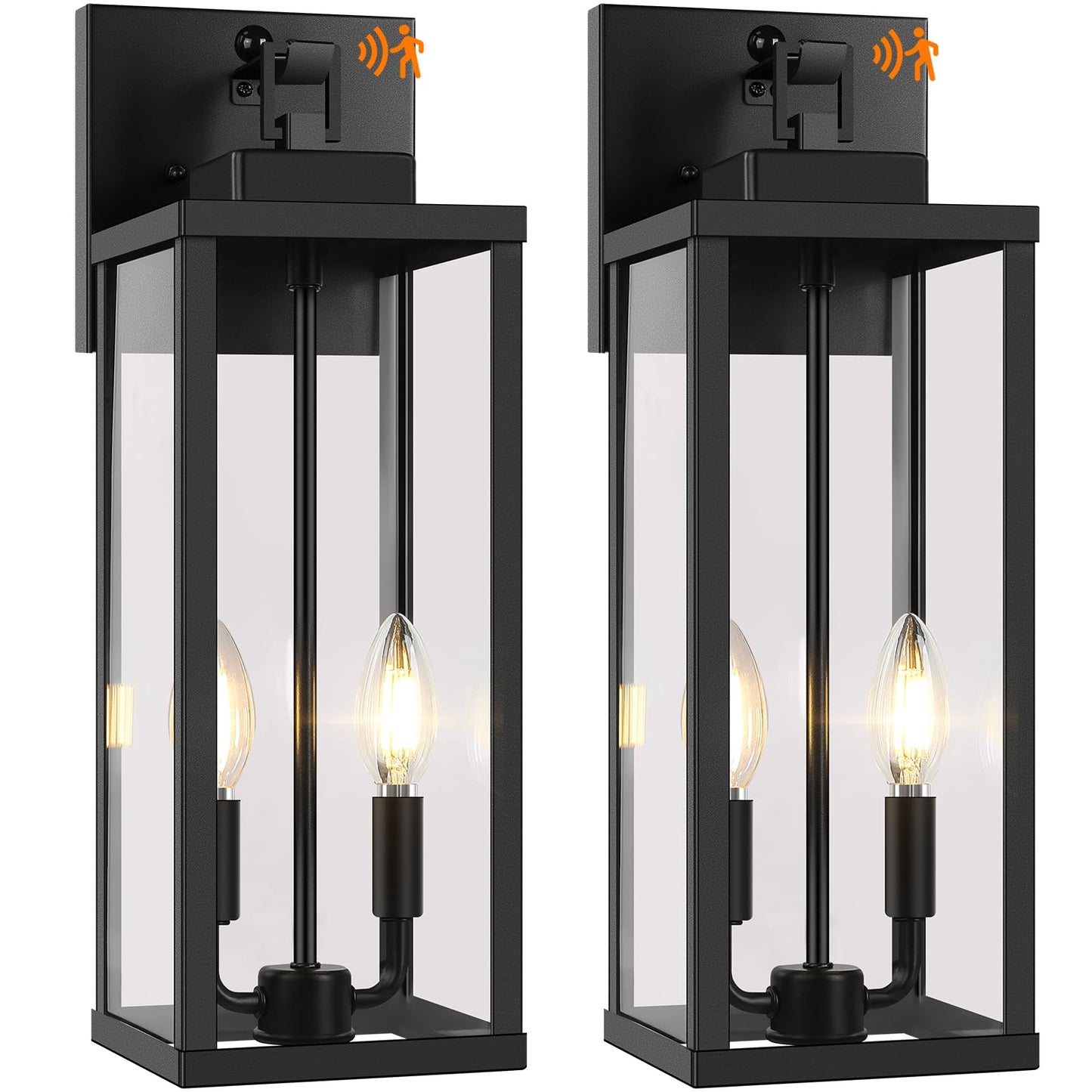 BesLowe 18·Motion Sensor Outdoor Wall Lights, Dusk to Dawn, 3 Lighting Modes, Black, Metal, Model A927L, 2-Pack