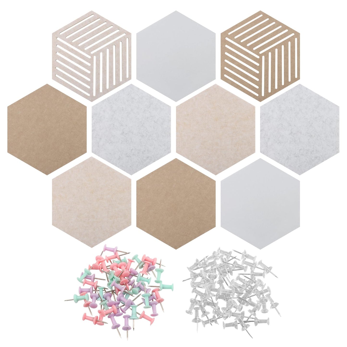 10Pack Hexagon Cork Boards for Walls Decor,Felt Board Tiles with 100 Push Pins,Felt Bulletin Board Tiles for Office & Home for Notes Photos and DIY Classroom Decor
