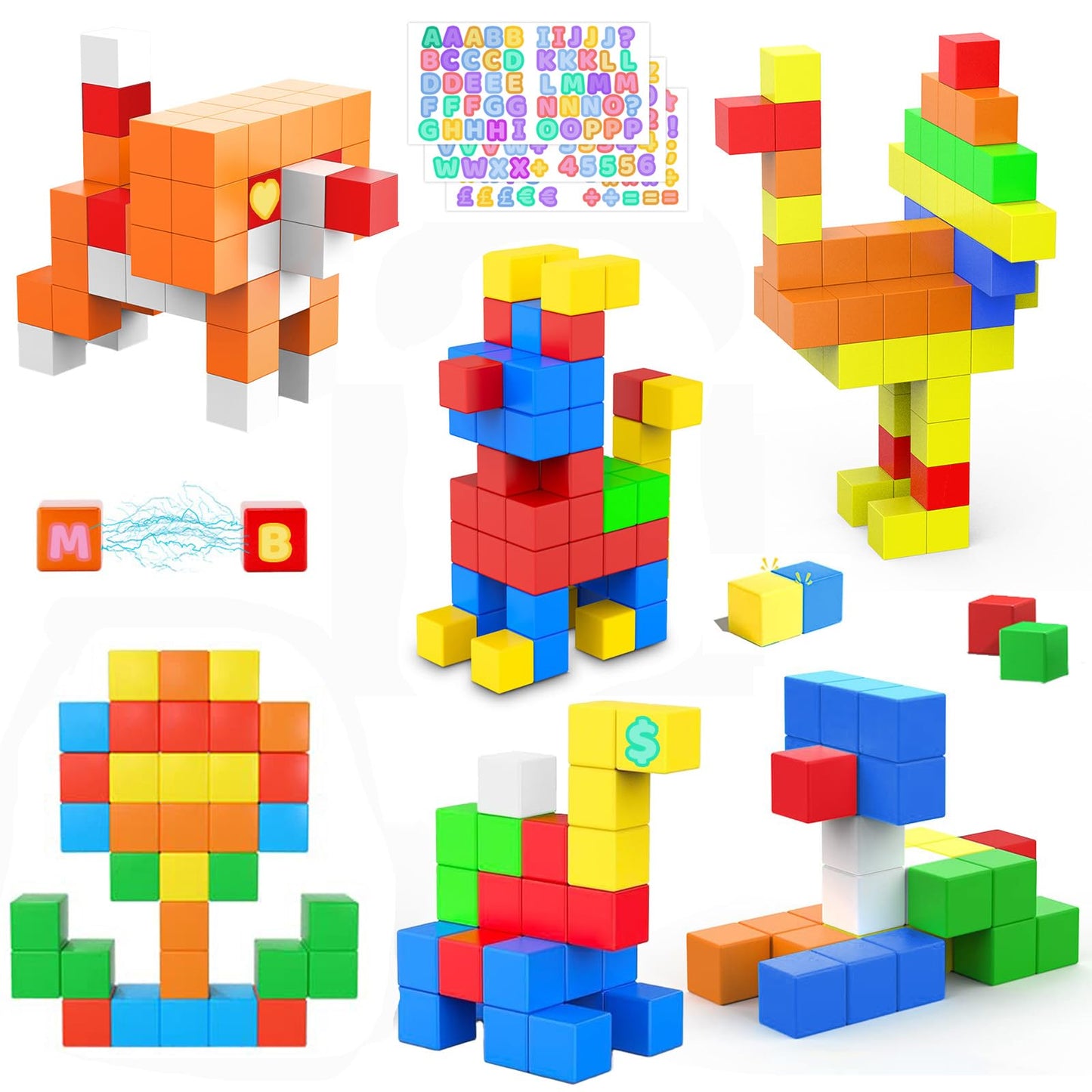 AOMACO 66PCS Magnetic Building Blocks for Kids, 1.3" Large Magnetic Cubes STEM Toys for 3+ Year Old Boys Girls, Sensory Stacking Blocks Learning Toys, for Toddlers & Kindergarten
