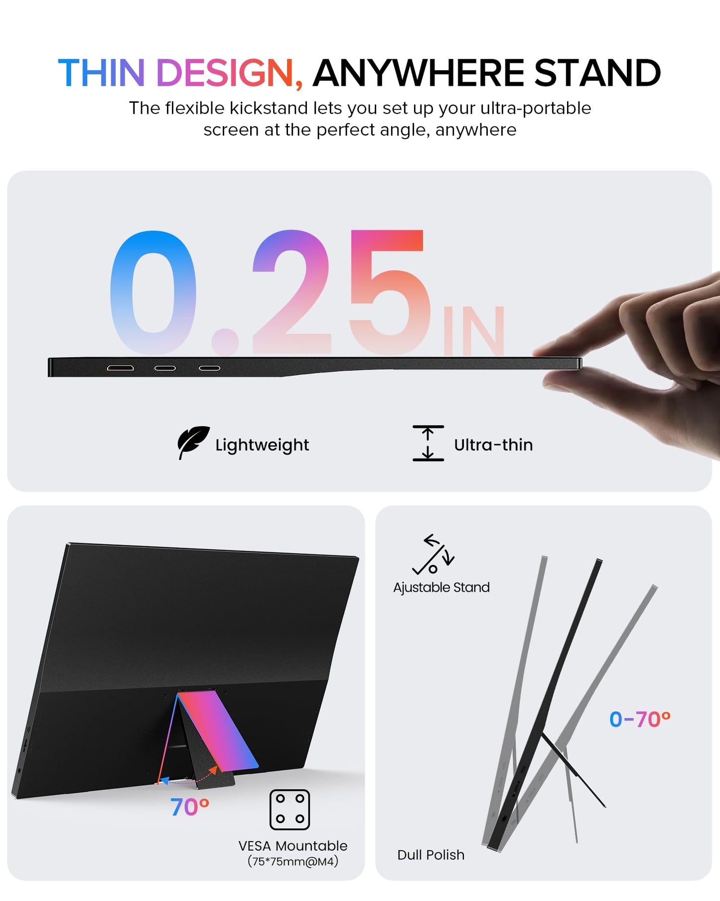EVICIV Portable Monitor 15.6", 125% sRGB 1080P Laptop Monitor, 350 Nits, 2000:1 Contrast Ultra-Slim Display, USB-C & MINI HDMI, VESA & Case, Travel Second Screen for Computer, Mini PC, Game Consoles