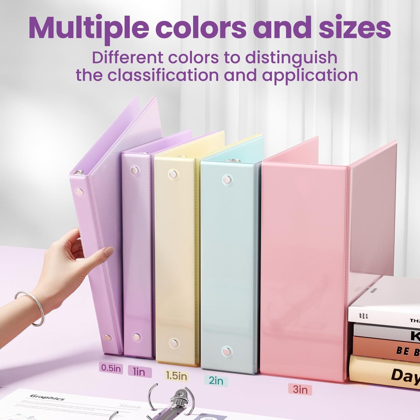 SUNEE 3 Ring Binder 1 Inch 2 Pack, Clear View Binder Three Ring PVC-Free (Fit 8.5x11 Inches) for School or Office Supplies, Purple