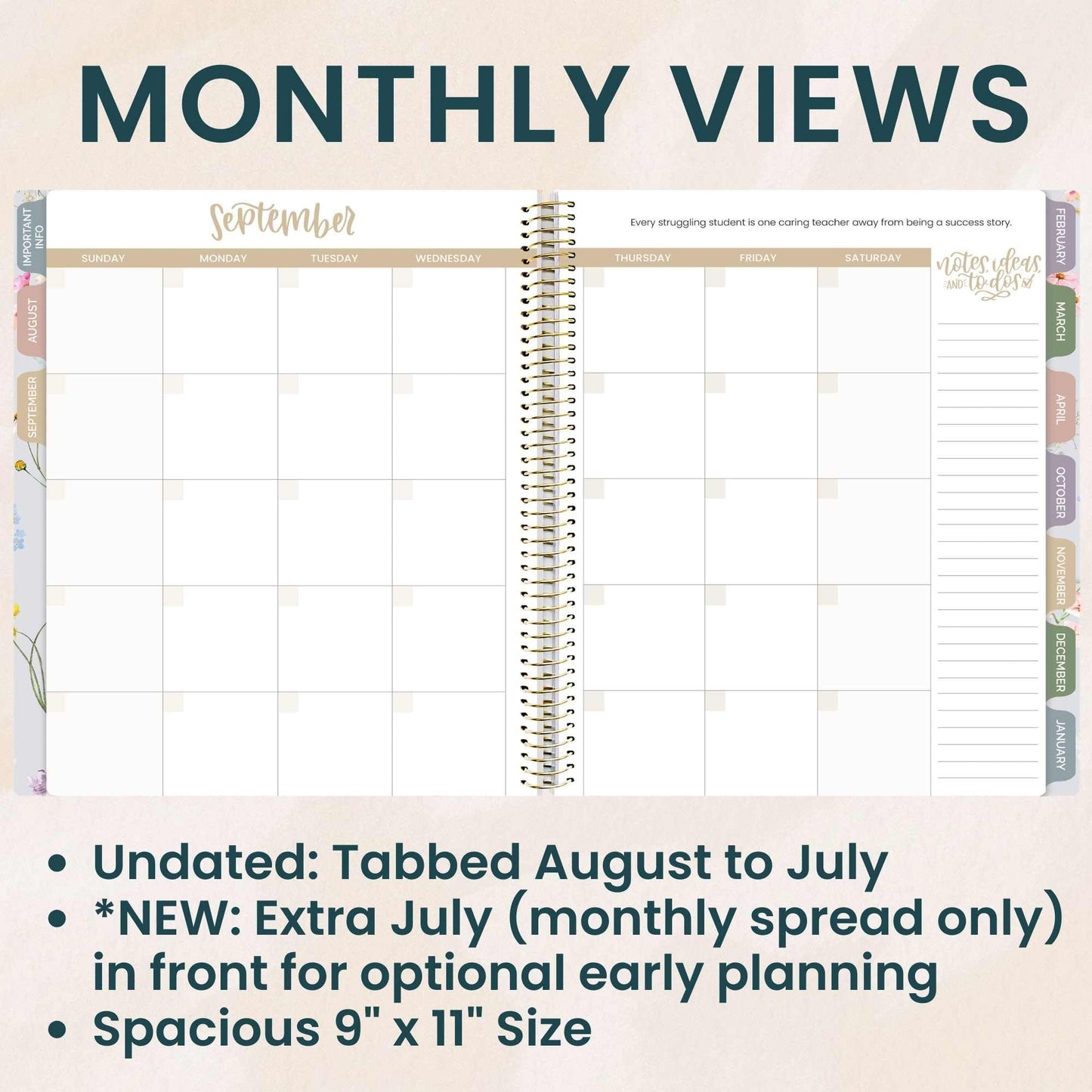 bloom daily planners New Undated Academic Year Teacher Planner & Calendar with Frosted Protective Cover - 7 Period Lesson Plan Organizer Book (9" x 11") - Teach Them Love Them