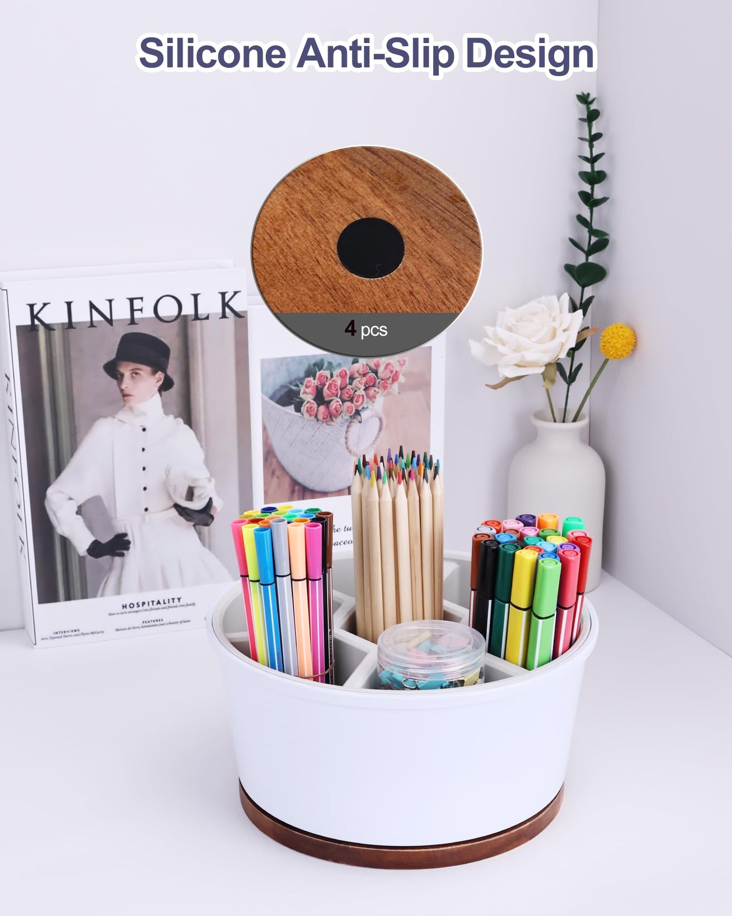 Hitseon Marker Organizer For 300 Markers, 360° Rotating Art Supply Storage Organizer, Pen Holder For Desk School Home Black