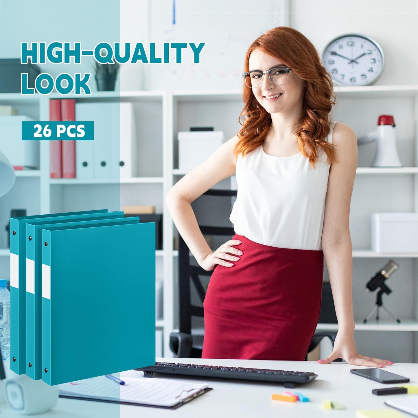 Henoyso 26 Pack 0.5 Inch Plastic 3 Ring Binder Round Ring, Bulk 1/2 Inch Flexible Binders Hold 140 Sheets Letter Size with Pocket, Document Organizer for Back to School Classroom Office (Turquoise)