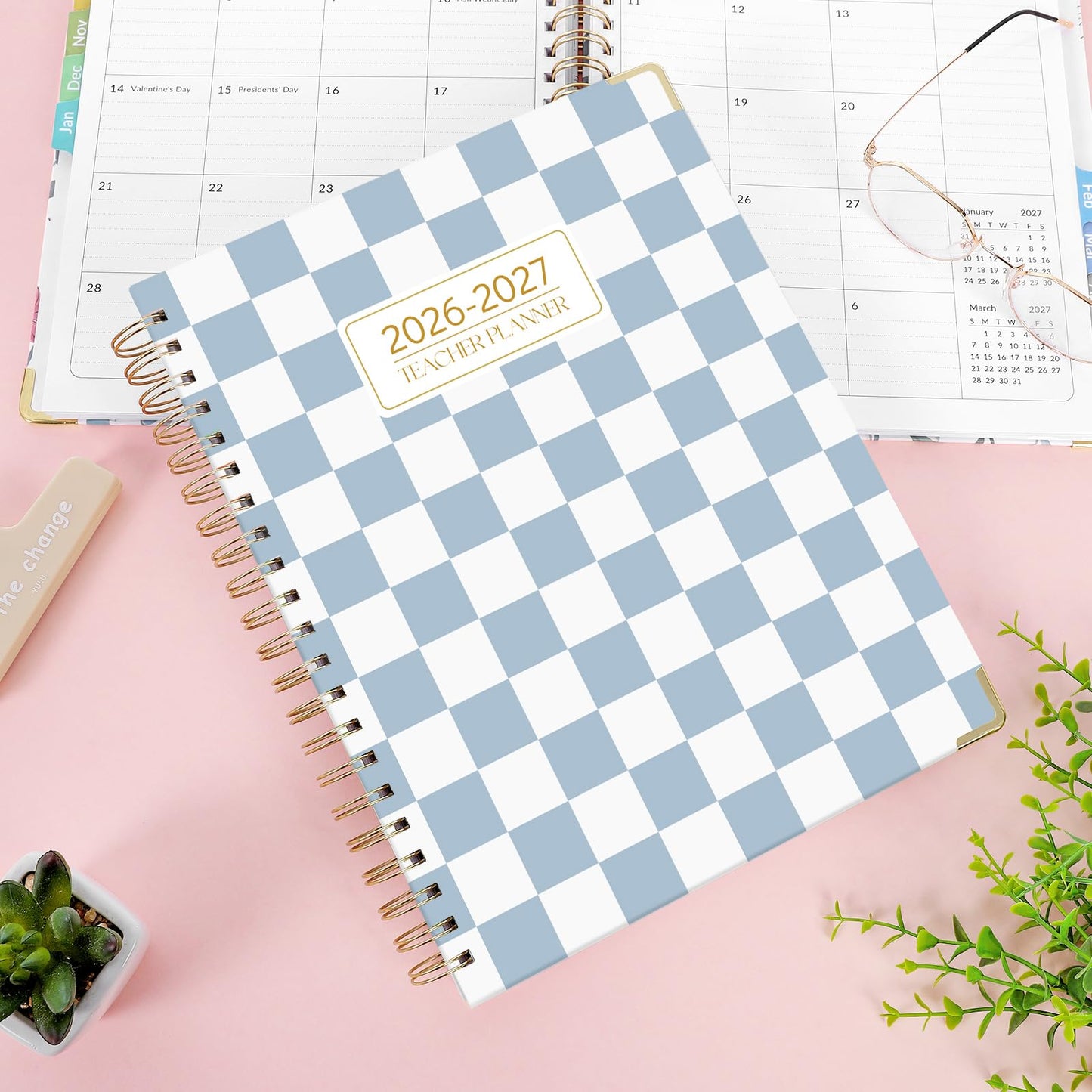 SKYDUE Teacher Planner 2026-2027 Academic Year, 8.5" x 11" Deluxe Teacher Lesson Planner with Monthly Tabs & Stickers, Lesson Plan Book 26-27, Grid