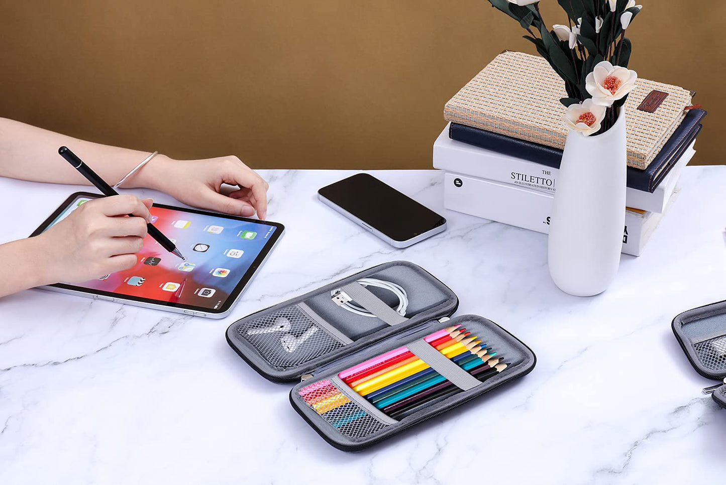 iDream365 Upgraded Hard Pencil Case Box for Adults,Durable Pen Carrying Case with Zipper-Gray