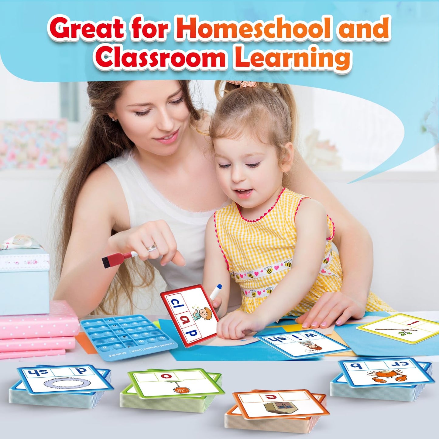 Torlam CVCC & CCVC Word Games, Sight Words Flash Cards Spelling Reading Learning Phonics Games for Kids, Speech Therapy Toy, Kindergarten Classroom Must Have Learning Activities Homeschool Supplies