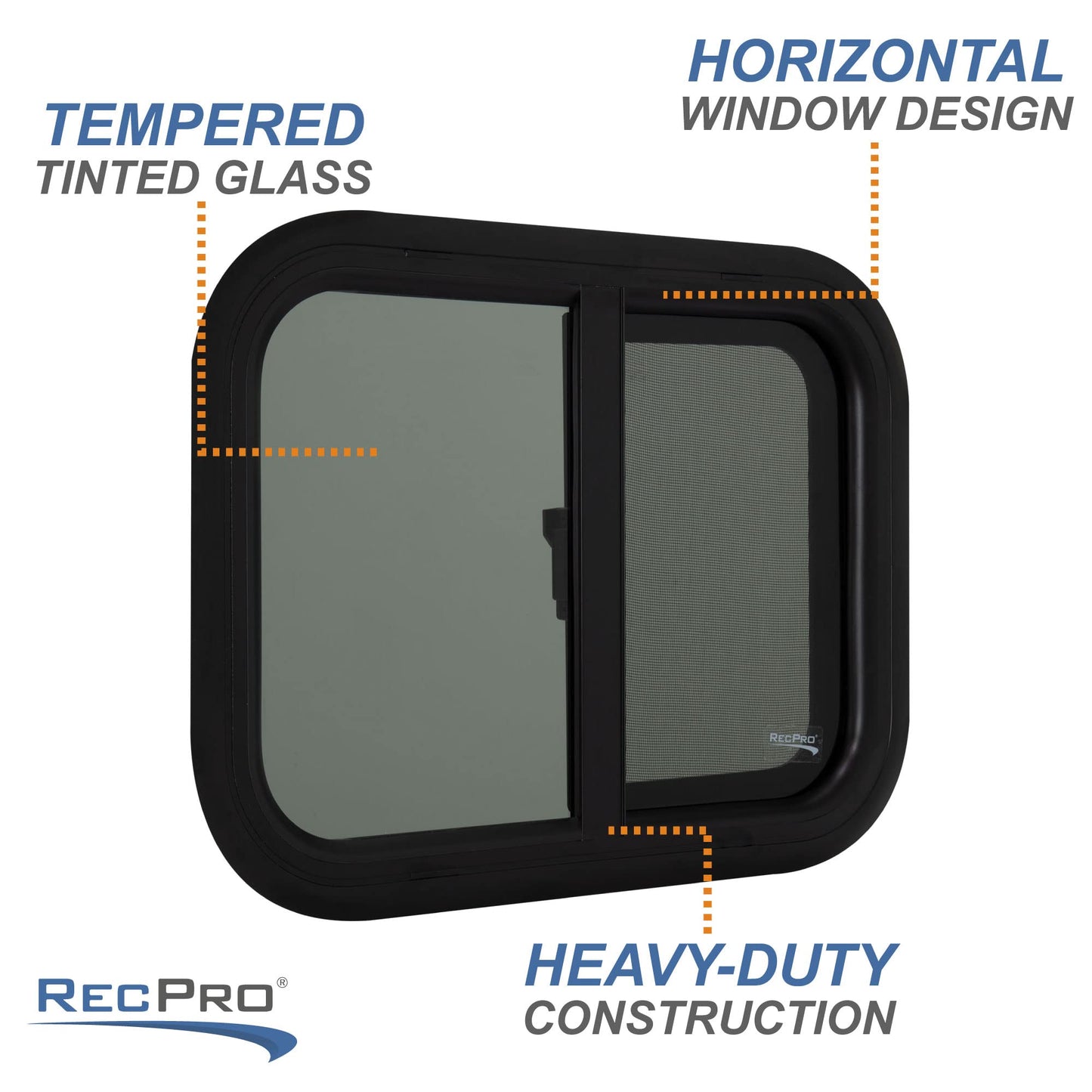 RecPro RV Window Replacement | Teardrop Style | 20inW x 15inH | Horizontal Sliding | Black | Model RP-WIN