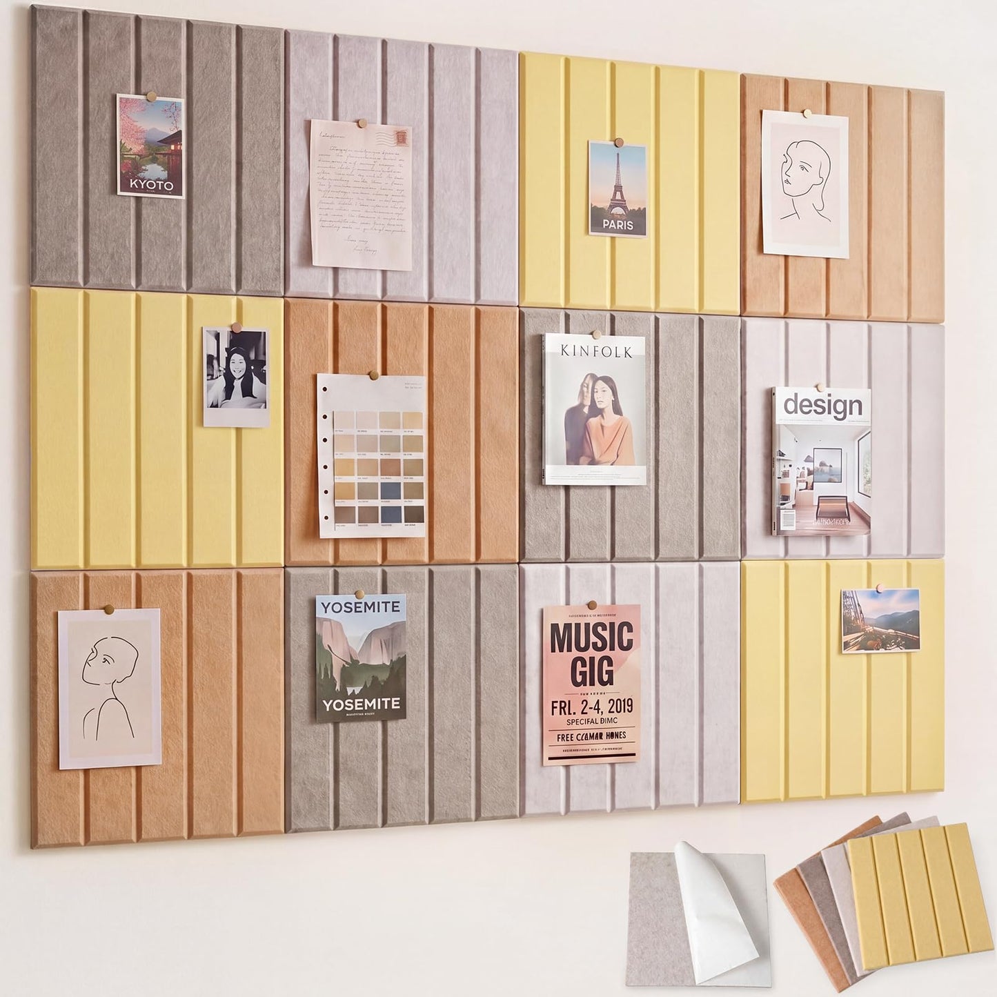 Chicplaid Large Felt Bulletin Board 48" x 36", Cork Board Alternative for Walls, 12 Pack Felt Wall Tiles with Self- Adhesive, Decorative Cork Boards Pin Bulletin Boards for Home Farmhouse Room Decor