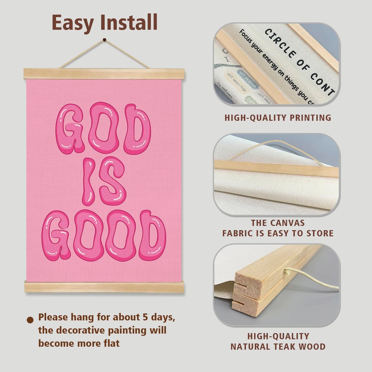 You found a duck God Is Good Wall Art Poster,Pink Bubble Letter Christian Wall Art Decor for Bedroom Nursery Playroom,Inspirational Bible Verse Canvas Hanging Poster 14x18.5Inch (LKY02)