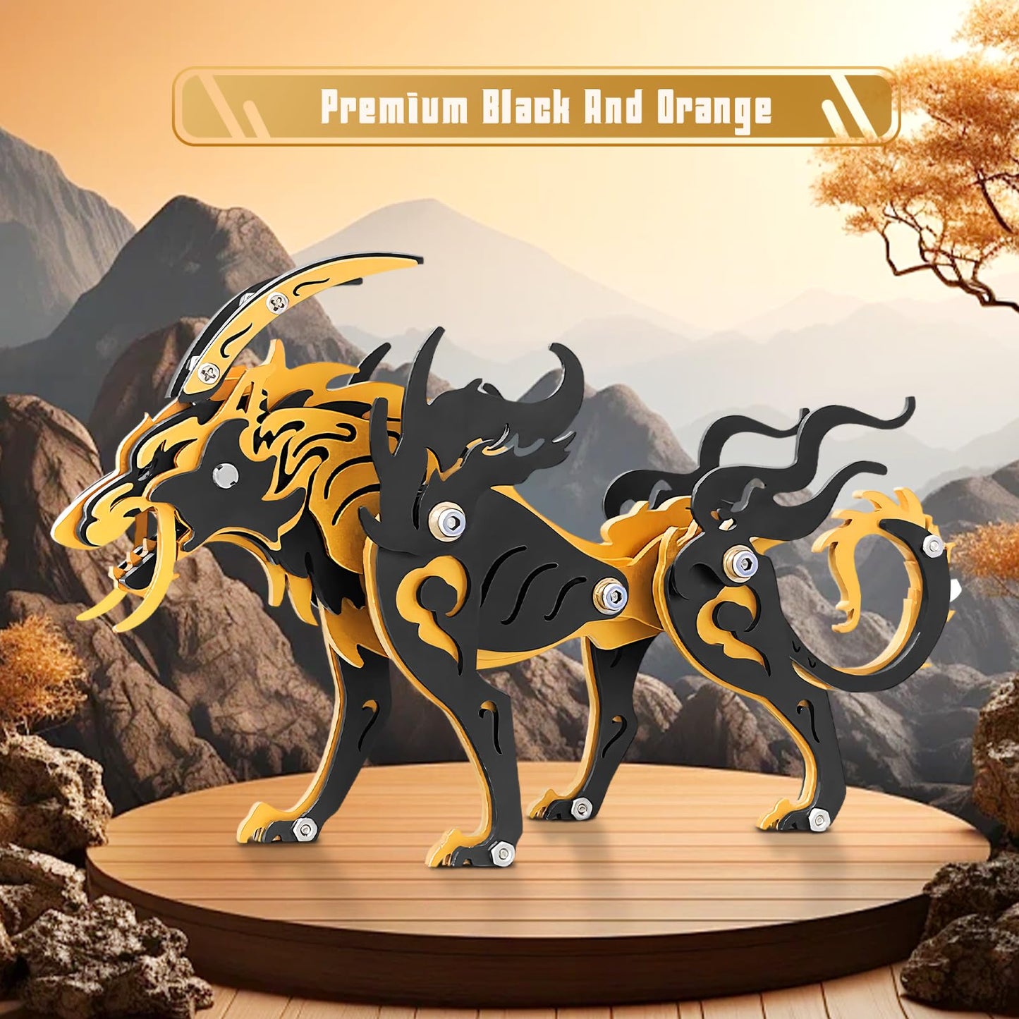 3D Metal Puzzles,3D Metal Puzzle for Adults,Mechanical Model Kit Wolf King Black Orange,Steel 3D Puzzles Stainless Steel Ornaments for Adults Home Decor Art Craft Gifts Toys.