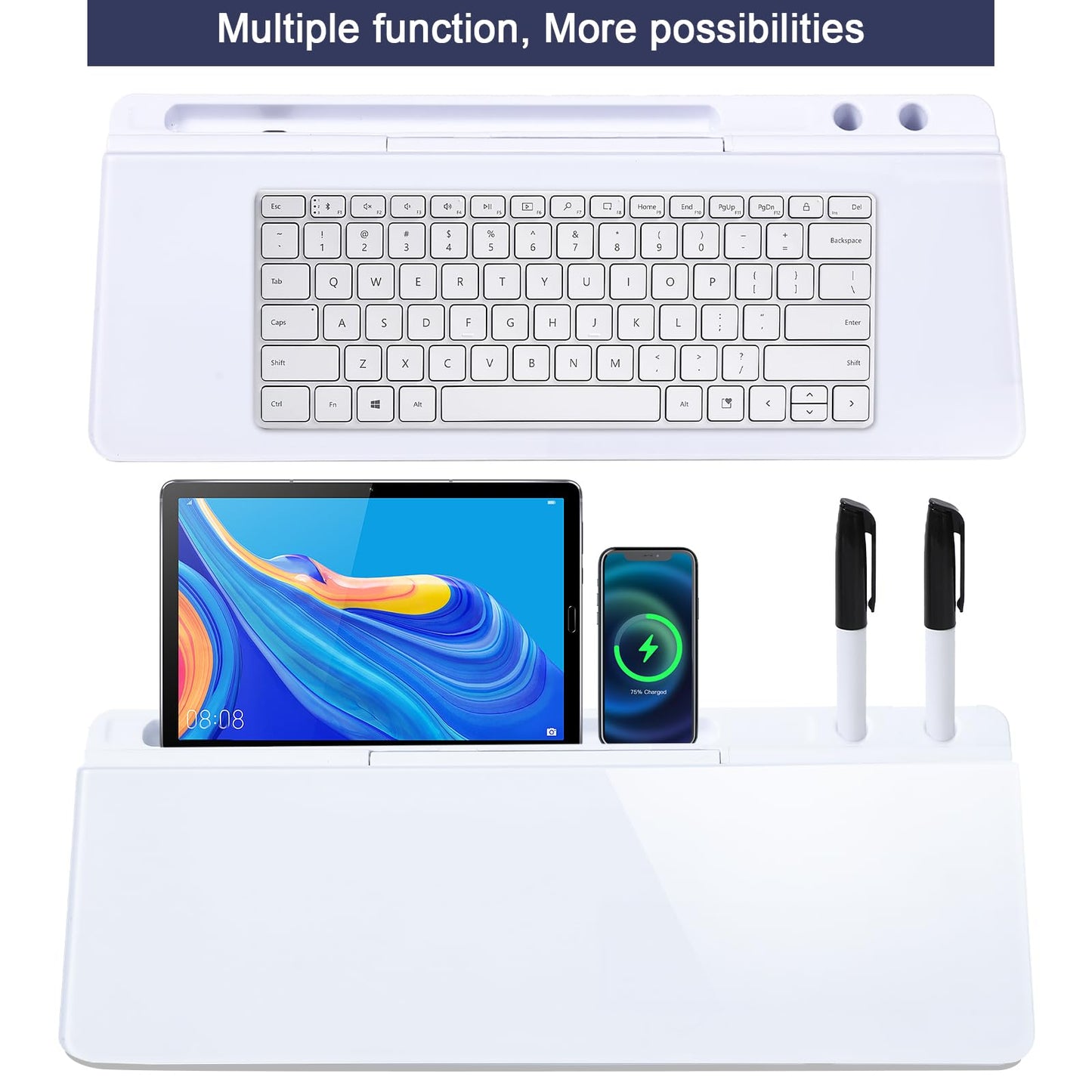 KVY Desk Whiteboard with Storage,Desktop Glass Dry Erase White Board Organizers Supplies with Accessories for Office, Home, School Essentials (White)