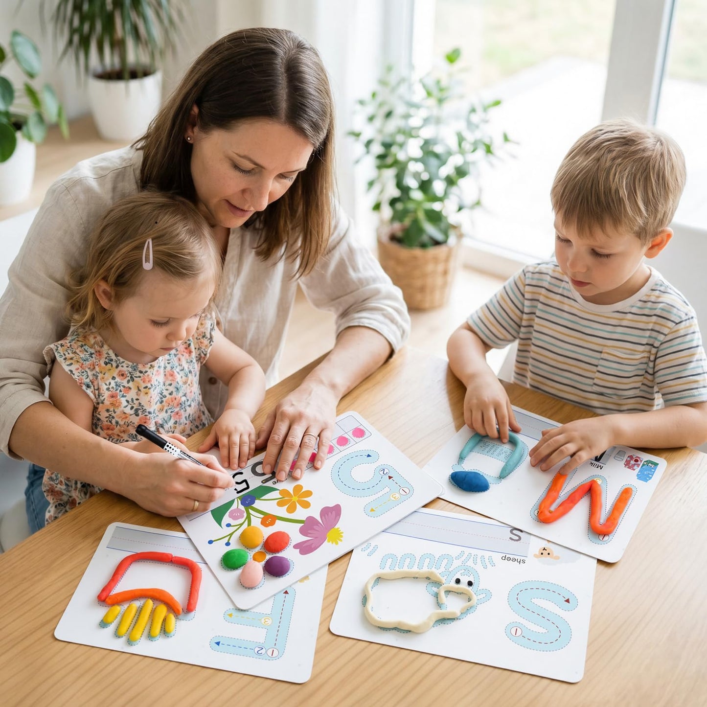 Crelloci Alphabet & Number Dough Learning Mats for Kids Ages 2+ – Double-Sided ABC, Counting & Shape Activity Cards, Reusable Write & Wipe Preschool Learning Set with Marker