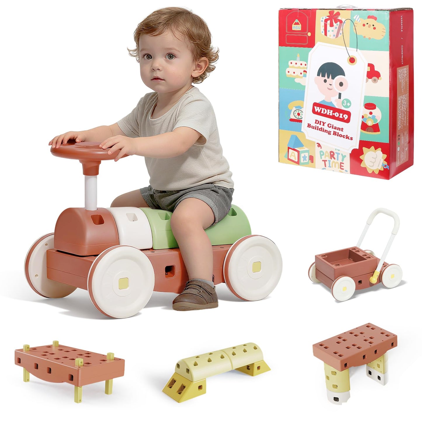 Tavlshero 41 PCS STEM DIY Building Blocks for Toddlers, Giant Educational Stacking Ride Toy, Montessori Jumbo Blocks to Improve Creativity for Age 3-8 Boys and Girls