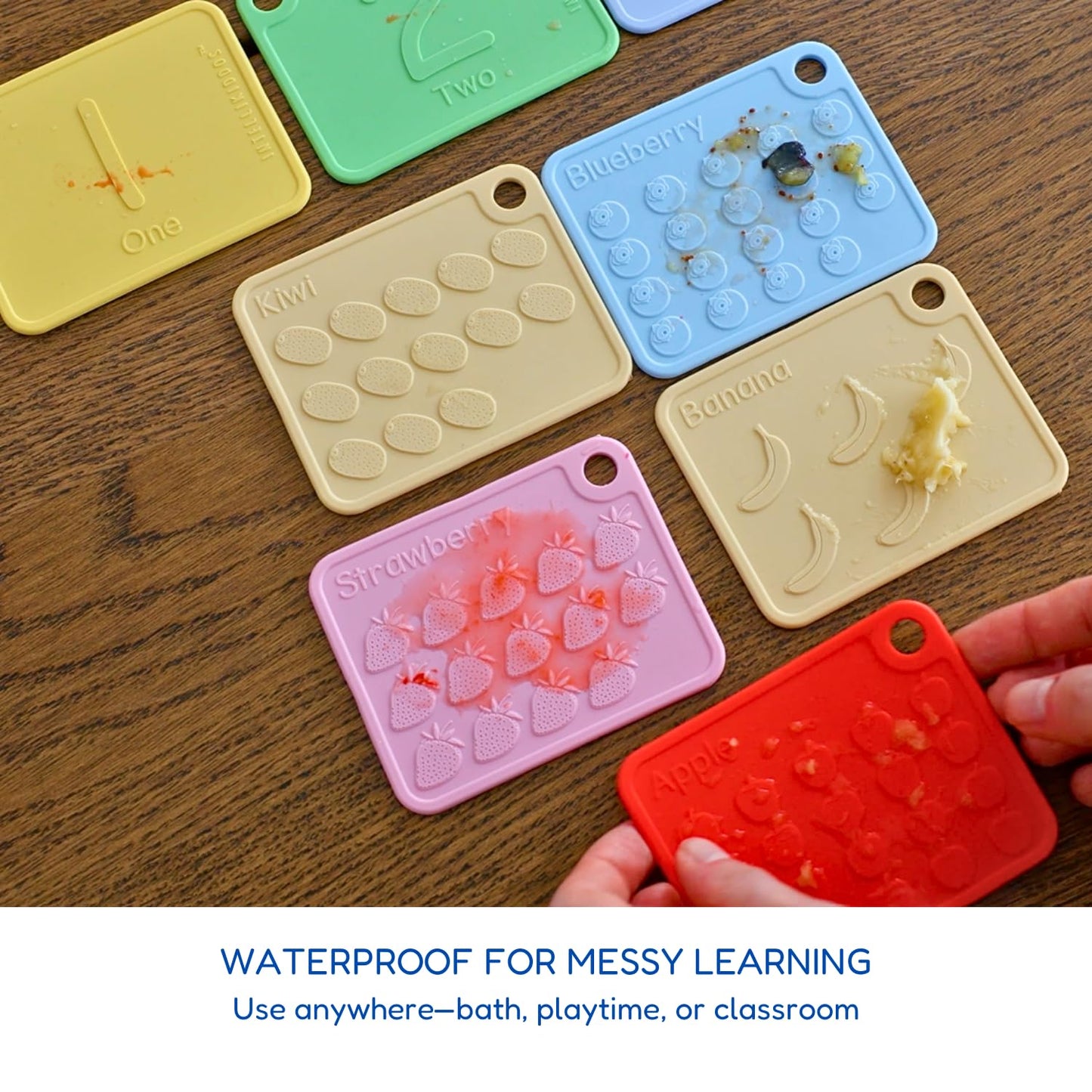 INTELLIKIDDOS Sili123s Number Flash Cards, Non-Toxic Silicone Number Flash Cards for Toddlers 1-3, Montessori Sensory Fruits Counters Math Manipulatives Flashcards, Dishwasher Safe Baby Cards