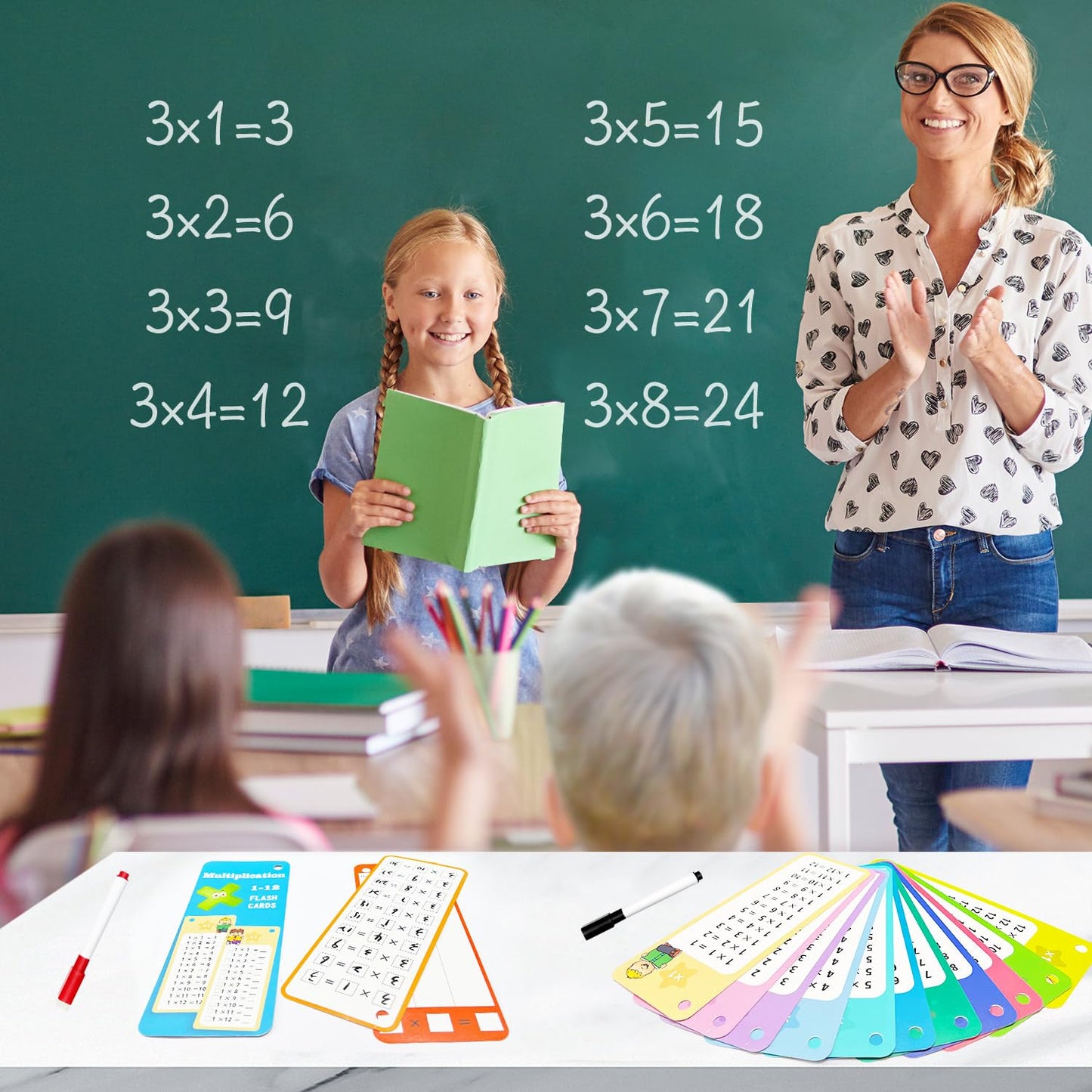 Anemeeoke 60Pack Multi Math Flash Cards, Addition Subtraction Multiplication Division Flashcard, with 2 Dry Erase Markers, 4 Rings, Educational Times Table Flashcards for Classroom Home