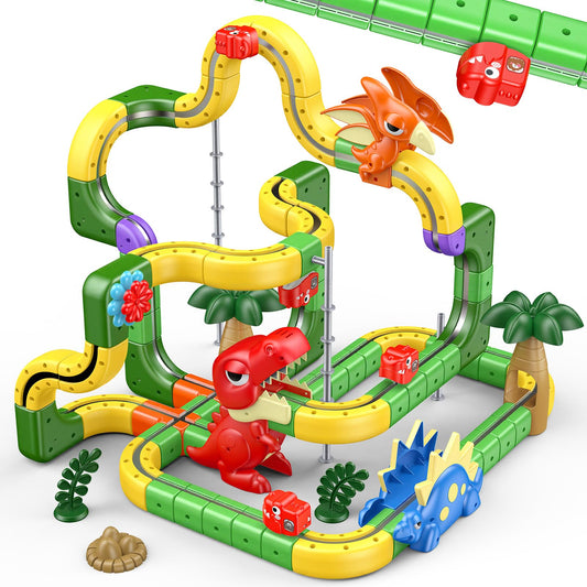 SnapGlowz Upgrade Magnetic Train Set: 188PCS 3D Infinity Racer Electric Train Set for Kids Flexible Cube Track Anti-Gravity Dinosaur Train Toys Gifts for 3 4 5 6 7 8-12 Year Old Boys Girls