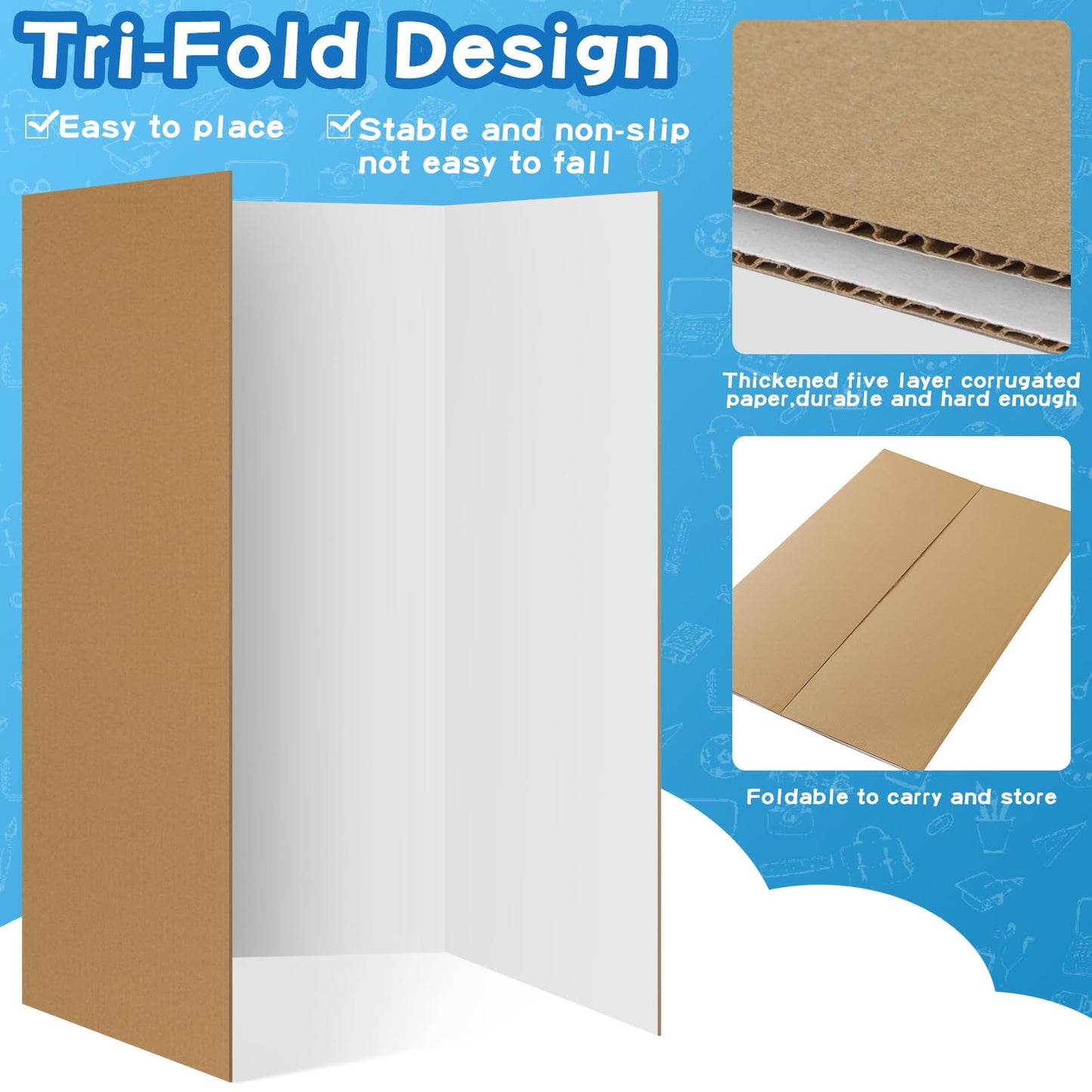 VinTS 36" x 48" Large Trifold Poster Board,4 Pack White Corrugated Foldable Project Boards for Science Fair, School Projects,Photo Displays