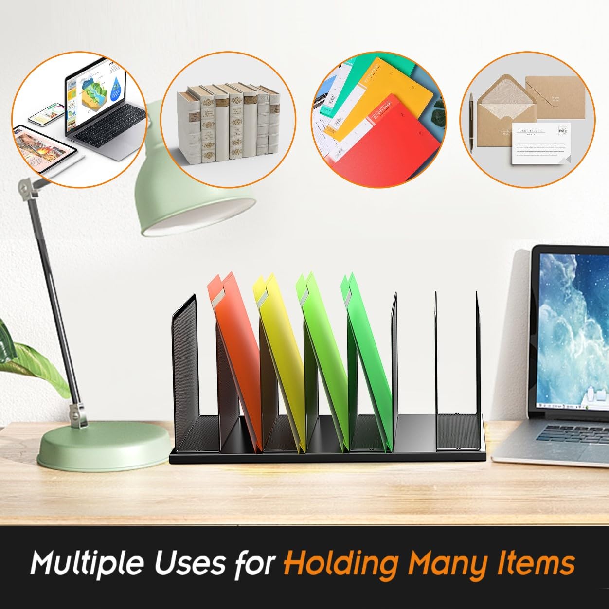 Kuntine.B Desk File Organizer Upright Mesh Desktop Organizer File Sorter Office Organization File Holder for Home, Office & Classroom (Black, 1 Pack 7-Section)