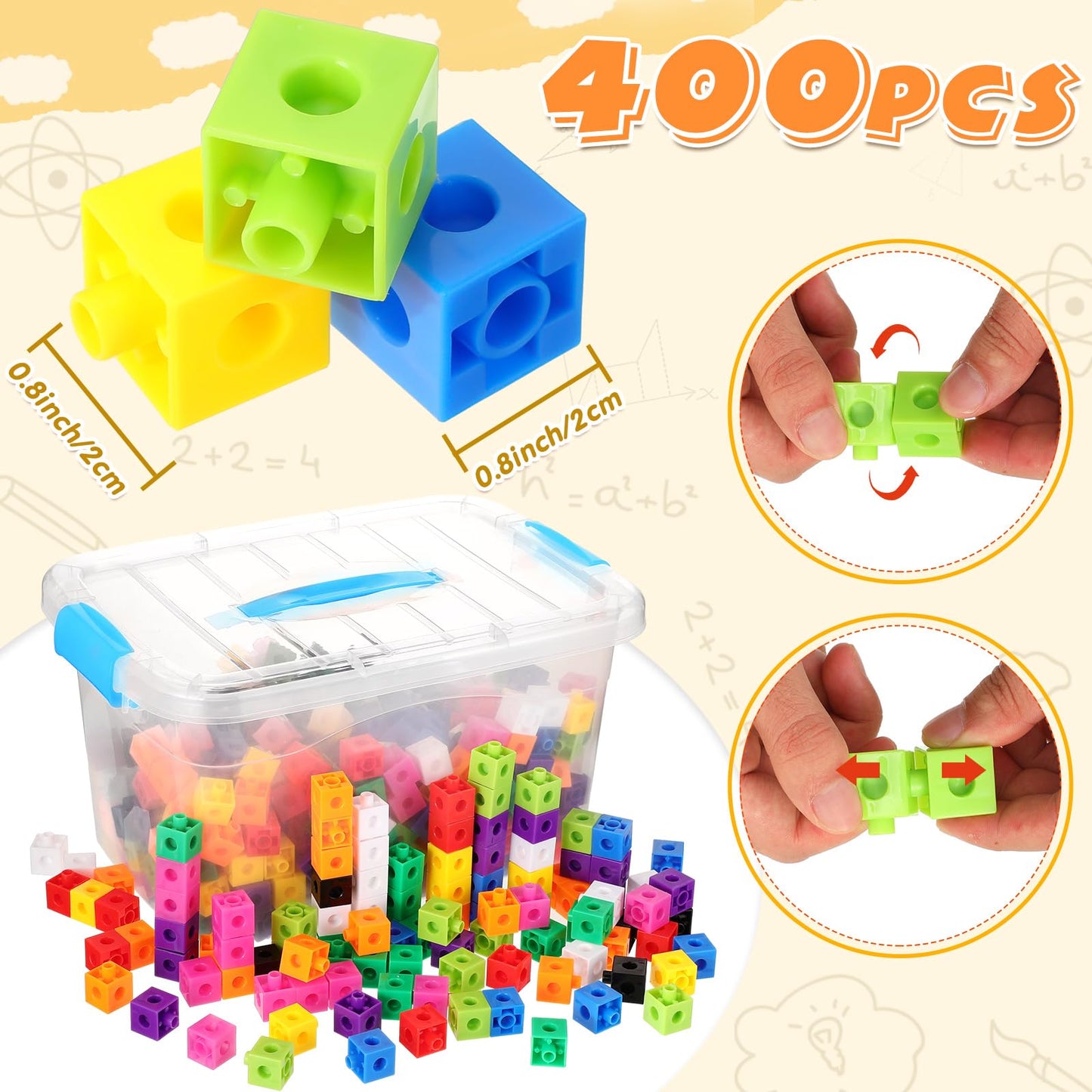 Jenaai 400 Pcs Linking Cubes with Storage Box, Plastic Counting Blocks, Colorful Math Cubes, Manipulative Connecting Blocks for Early Math Construction Kindergarten Educational Toy(Blue)