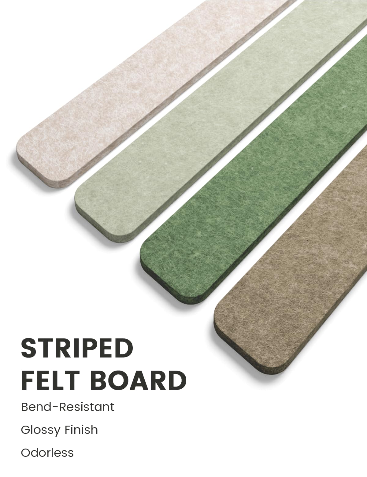 Fluxynara Cork Board Alternative Felt Strip Board 8-Pack 13"x2", Office Pin Board with 50 Push Pins, Adhesive Install for Bedroom Door & Home Office (Moss Haven）