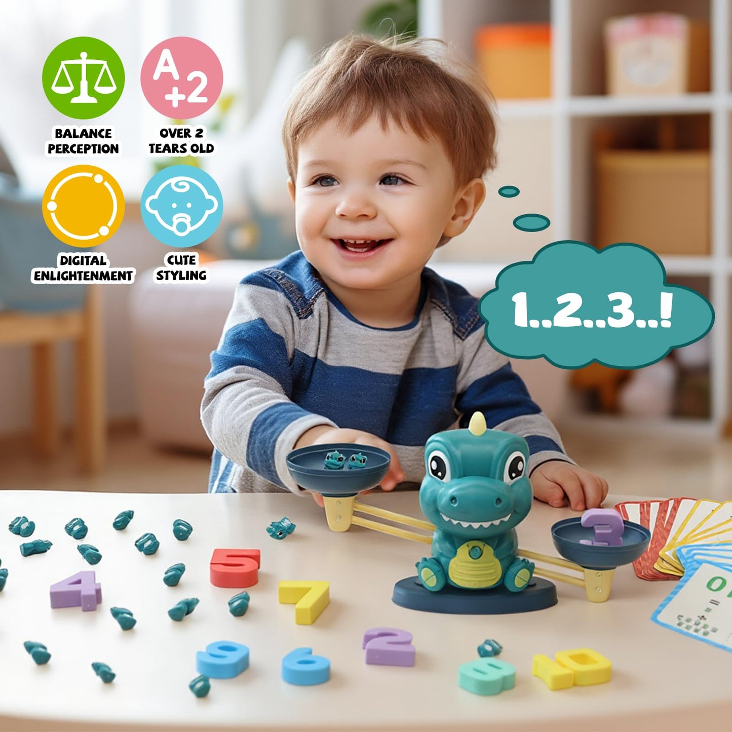 Snugzy Dinosaur Balance Counting Toys, Number Counting Scale Games for Kids Cool Math Learning Games for Boys and Girls Preschool Kindergarten Learning STEM Montessori Educational Toys for 3+