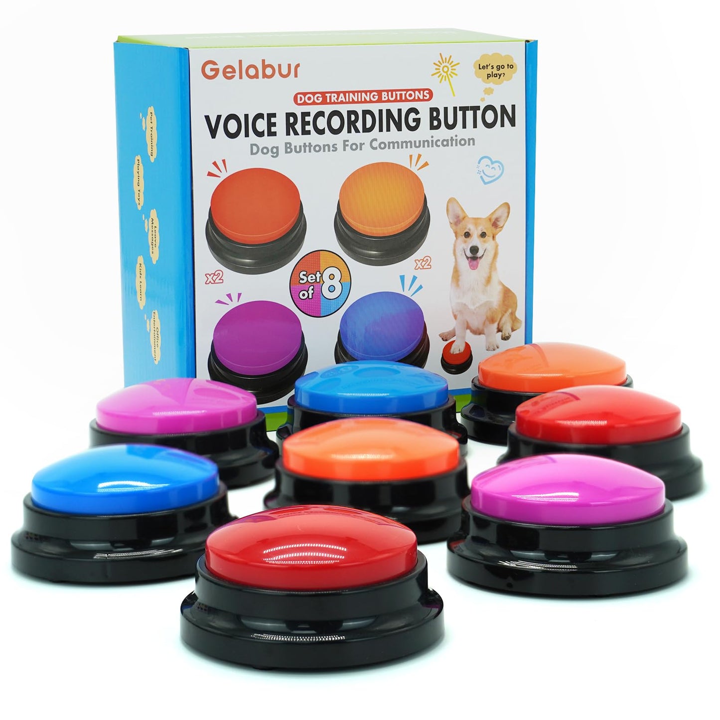 Gelabur Set of 8 Dog Buttons for Communication, Voice Recordable Buttons for Classroom, Dog Training Talking Buttons Starter Set, Pet Easy Speaking Buttons Tools