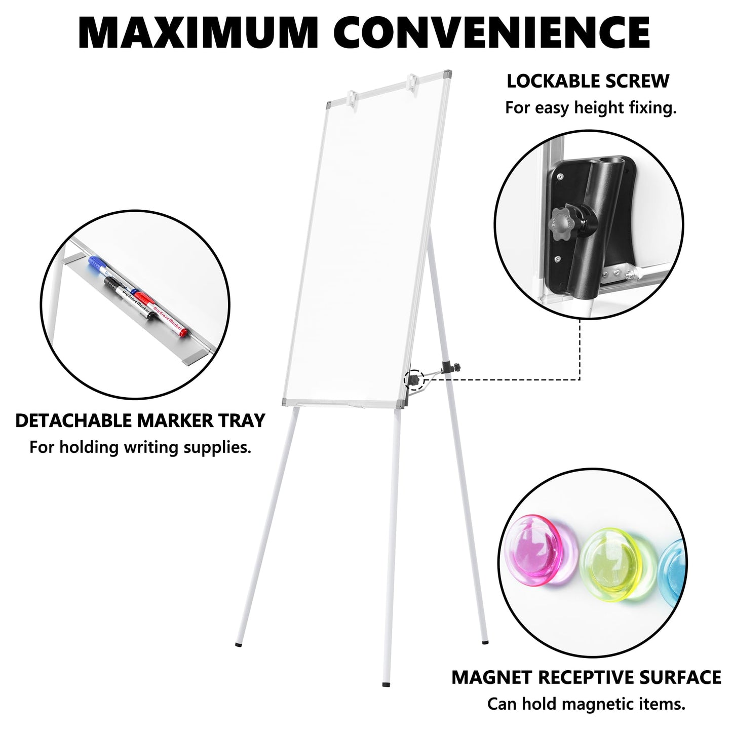 Large Whiteboard Easel with Stand, 36" x 24" Portable Standing Magnetic Dry Erase White Board, 3' x 2' Tripod Height Adjustable Flip Chart Easel for Home Office Classroom School, Silver