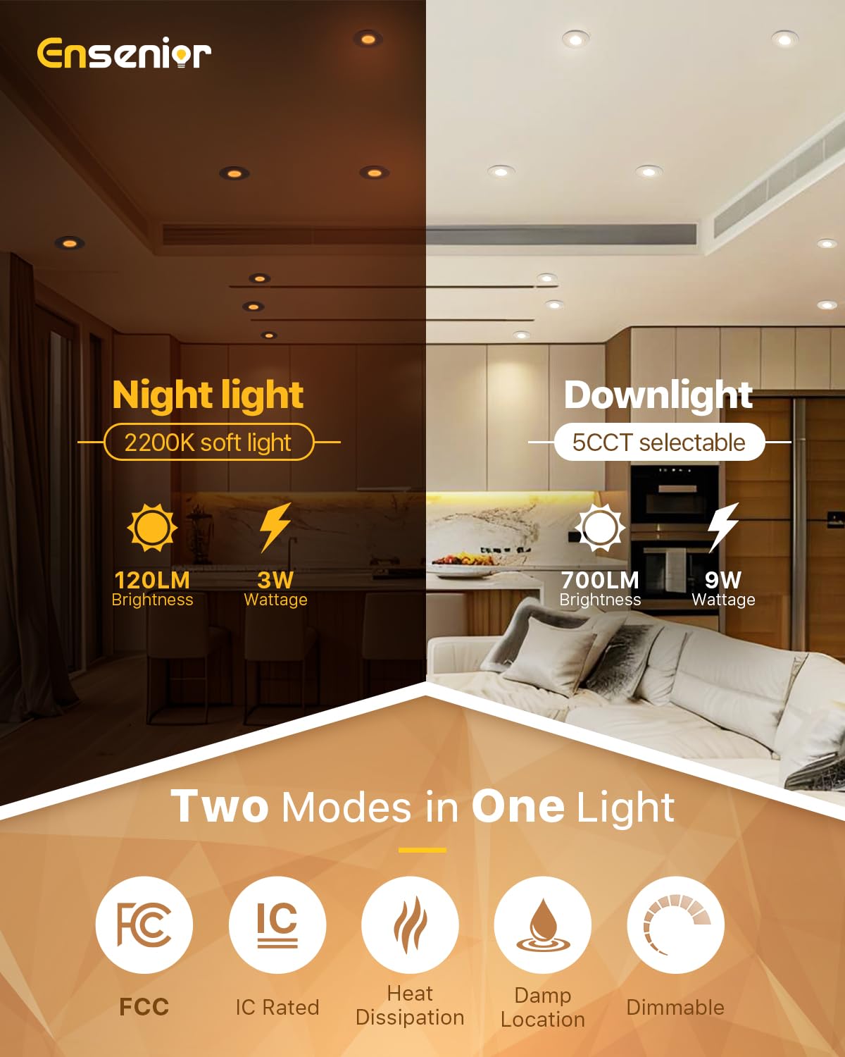 Ensenior 12 Pack 4 Inch Gimbal LED Recessed Light, Dimmable 2700K-5000K, 700LM, FCC Certified