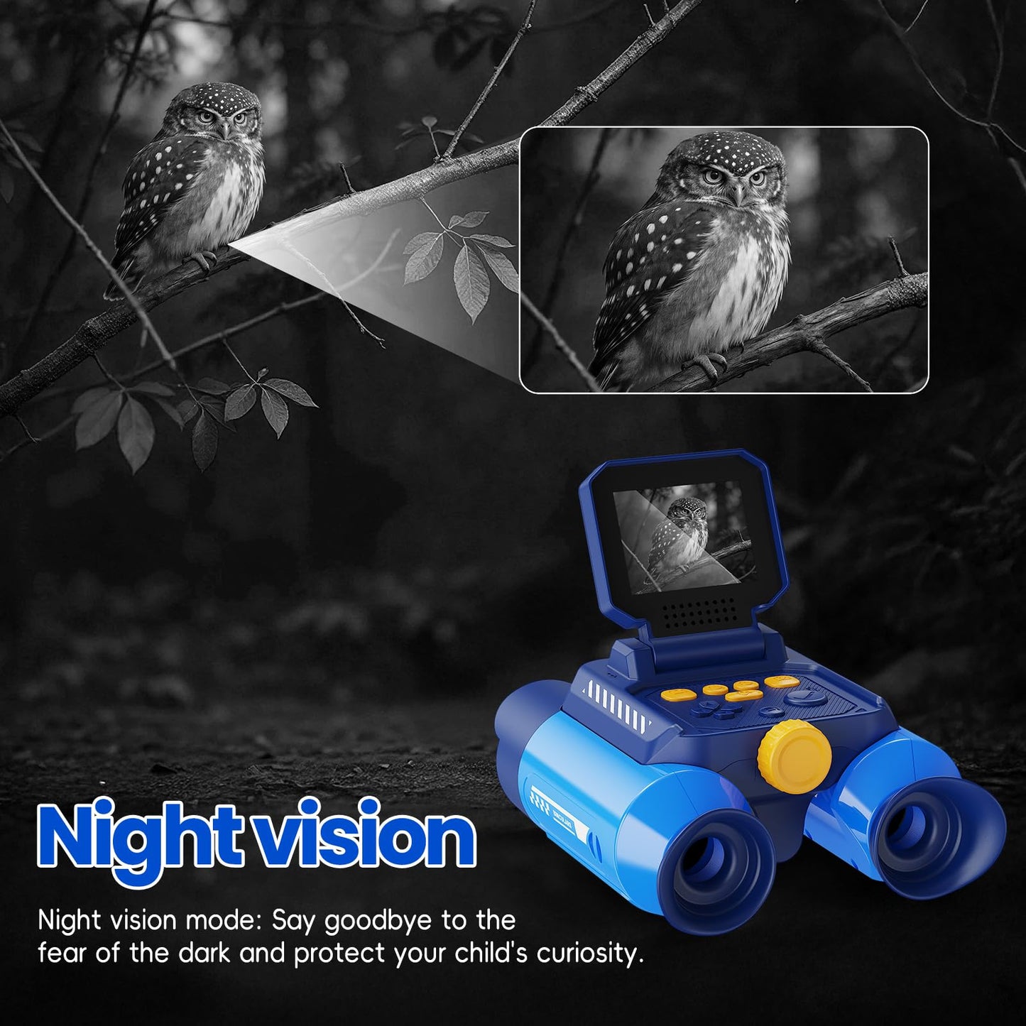 Aspoven Binoculars for Kids, Night Vision with 2.4" Screen, HD Digital Binoculars for Boys and Girls Ages 4-12, Portable Kids Binocular, Photo Video Capture & 9 Puzzle Games (Blue)