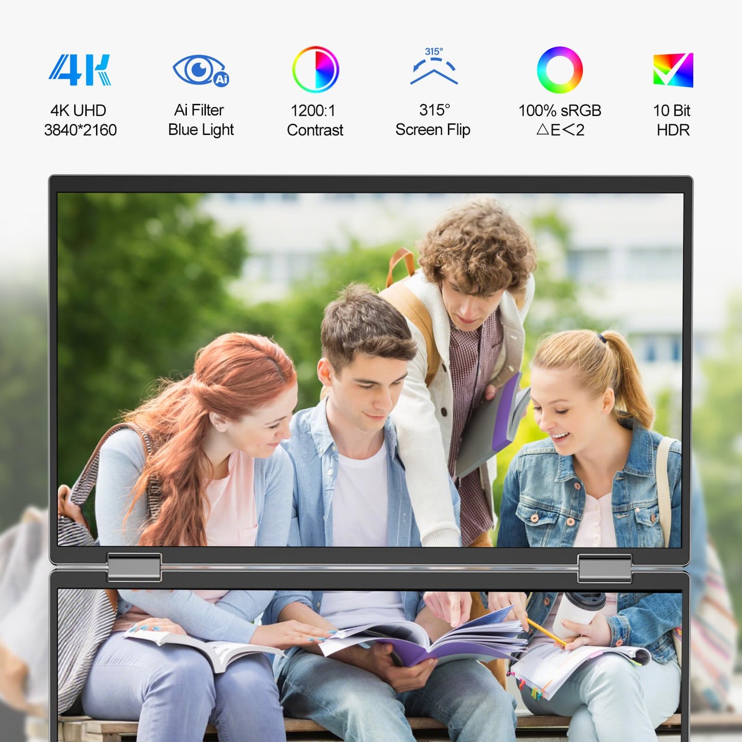 InnoView Portable Dual Monitor 15.6" 3840x2160P 4K 100% sRGB | Owl Eye Vision - Foldable Design with 315° Screen Adjustment, 180° Stand | DP/USB-C/HDMI, Dual Screen Extender for Laptop, Mac, Windows