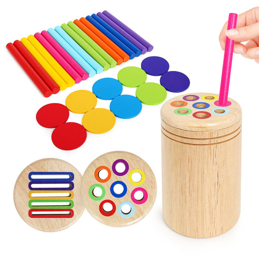 Wooden Sorting Toy Montessori Color & Shape Sorter Class Activity Toddlers Fine Motor Game for Colors and Shapes Recognition, Birthday New Year Valentine's Gifts for 2-5 Year Old Boys and Girls