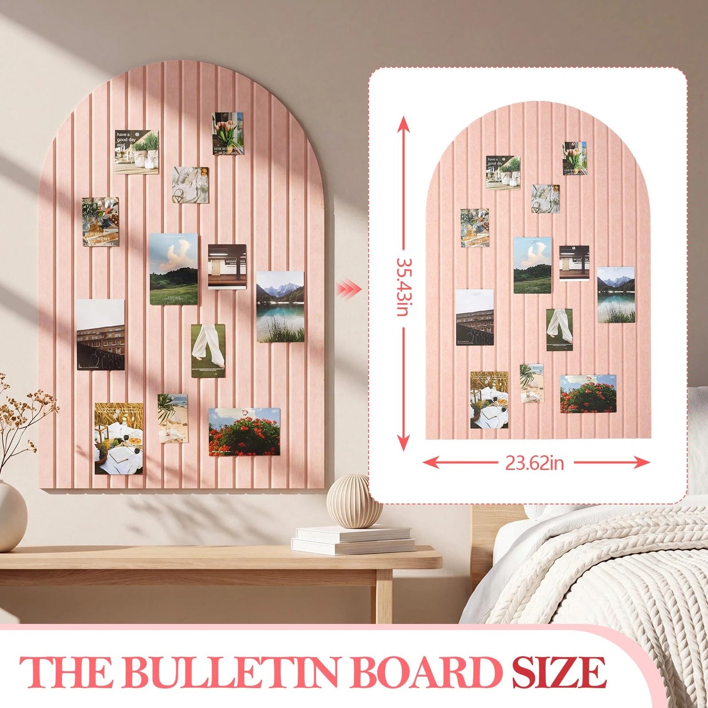 Mindsoft 2 Pcs 35" x 24" Large Integrated Arched Felt Bulletin Board - Foldable Cork Board Alternative - No Assembly Wall Decor for Office, Bedroom & Home Display Photos (Pink)