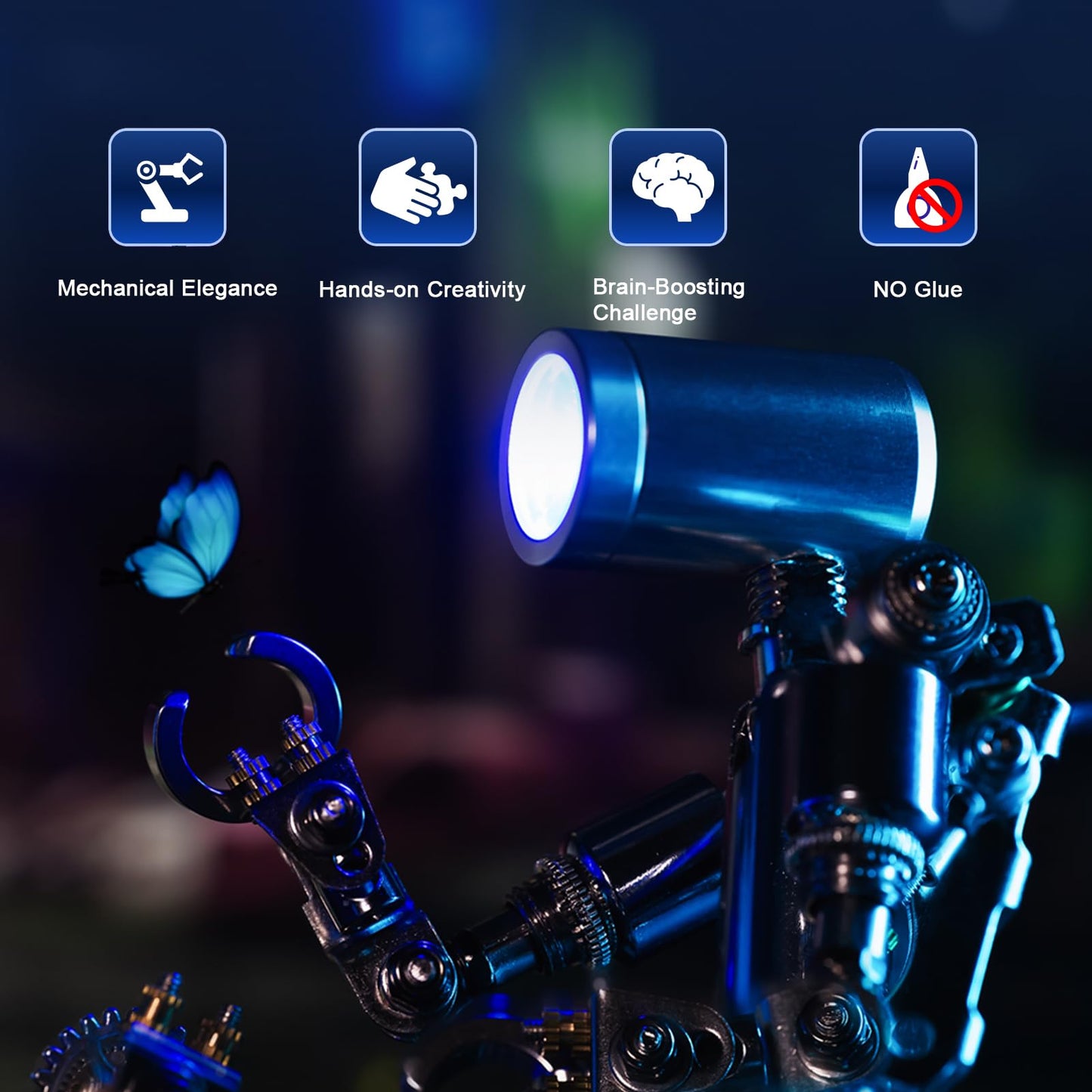 Mostarle Terminator M 3D Metal Puzzle, Arcynix DIY Mechanical Robot Model Kit, Sci-Fi Design LED Light Feature Unique Gift for Adults & Teenager (Blue)