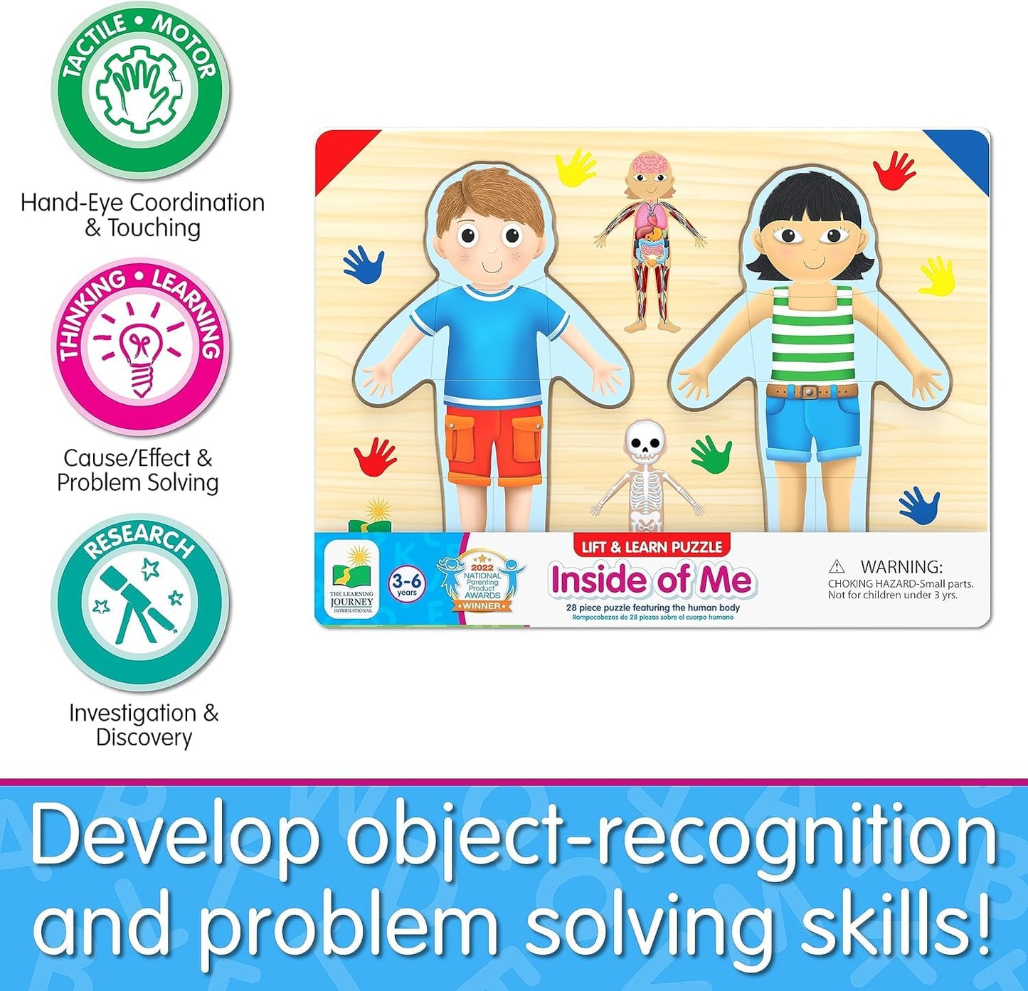 The Learning Journey: Lift & Learn Inside of Me – Human Body Layered 28 piece Jigsaw Puzzles- Montessori School - Learning Educational Toy for Baby - Kids Ages 3 and Up Non-Toxic & BPA Free