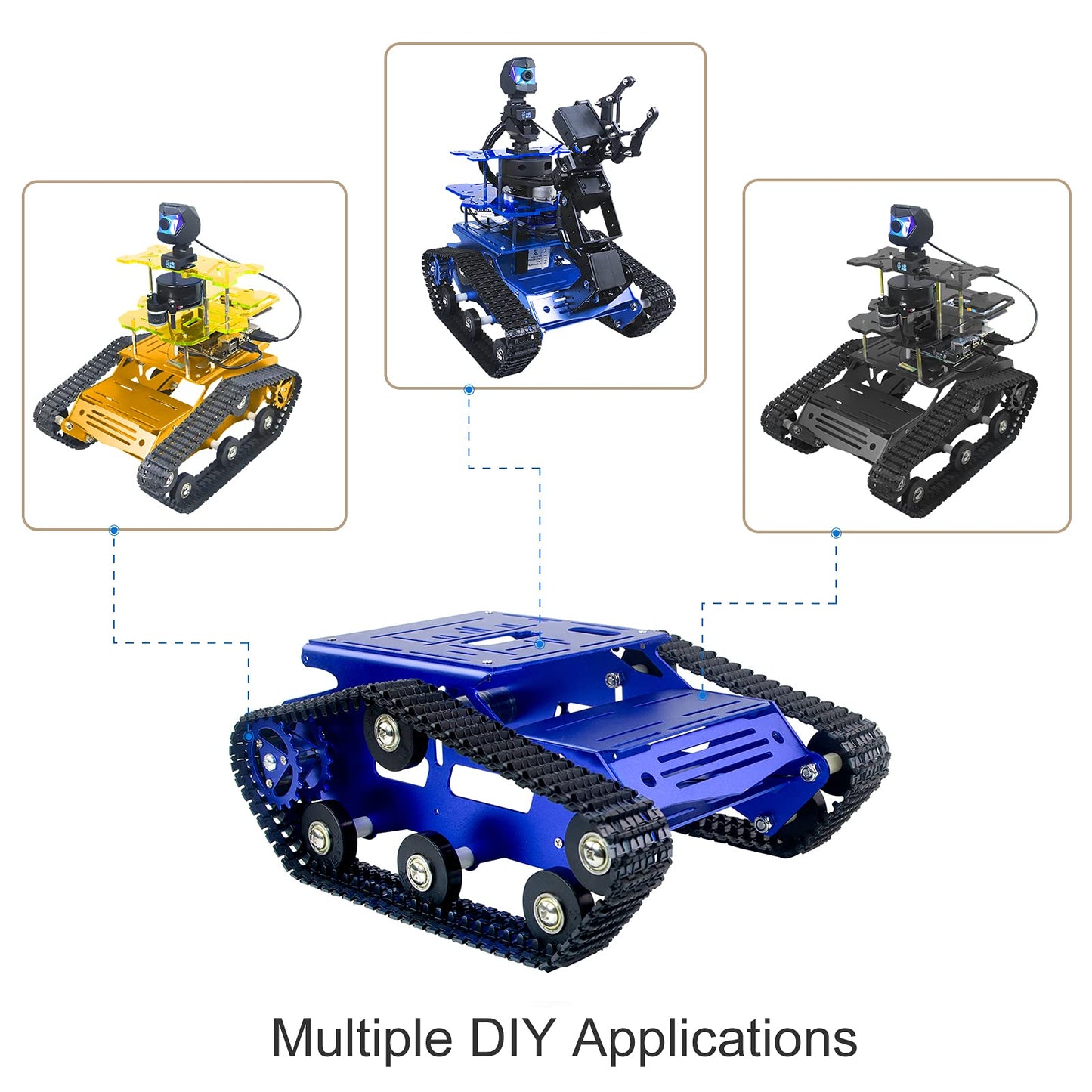 XiaoR Geek Smart Robot Car Chassis Kit Aluminum Alloy Big Tank Chassis with 2WD Motors for Jetson Nano/Raspberry Pi/Arduino DIY STEM Education Projects and ROS Research (Blue, with DC Motor)