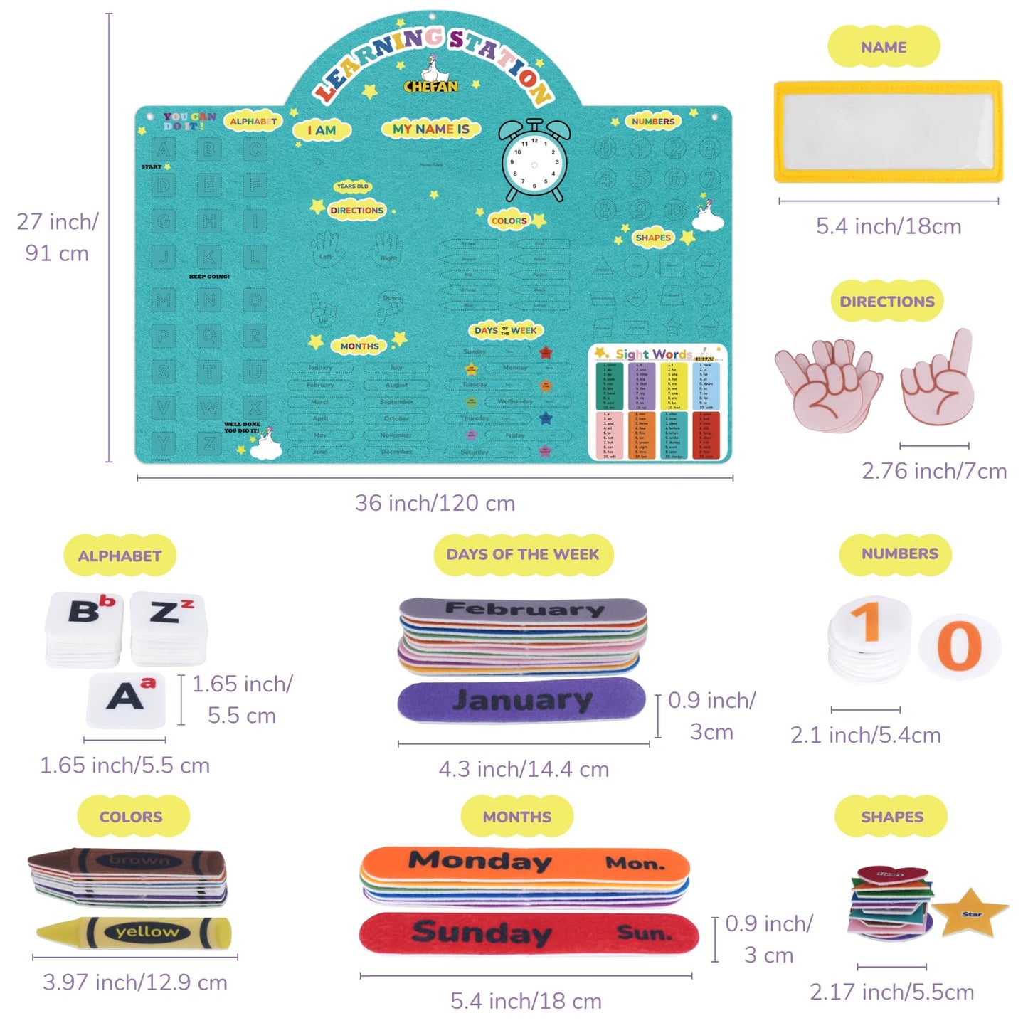 CHEFAN Alphabets Letters and Numbers Felt Board Pieces, 36 * 27 inches, Toddlers ABC Learning Toys, Uppercase Lowercase, Classroom Educational Learning Play Kit Wall Hanging Gift for 3 Years +