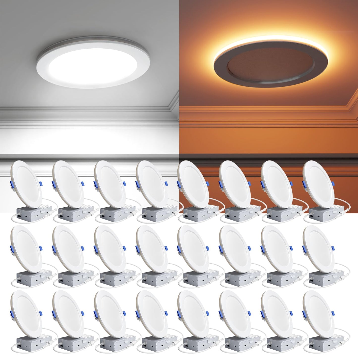 Ensenior 24 Pack 6 Inch LED Recessed Ceiling Light, Dimmable 2700K-5000K, Aluminum, Model MB3-6I-5CCT-
