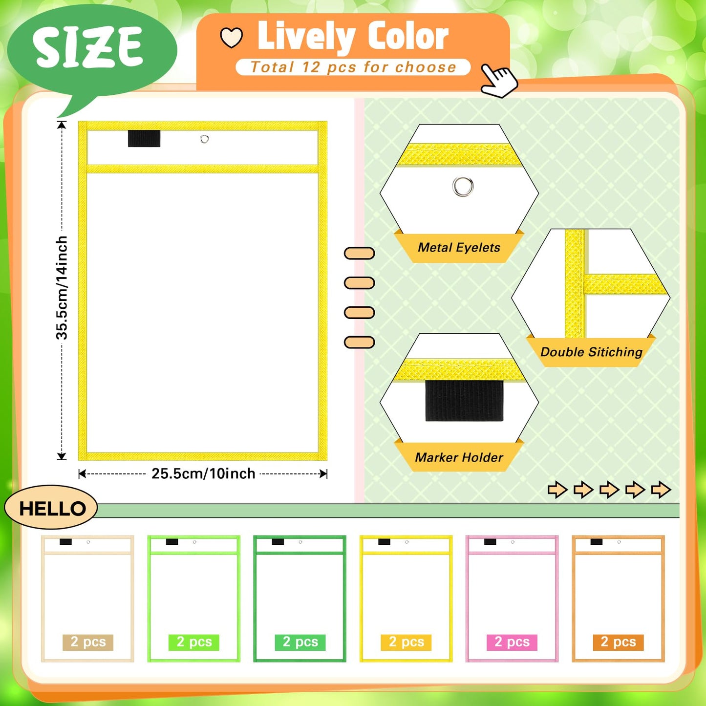 Watersay 24 Pcs Dry Erase Pocket Reusable Sleeves 10" x 14" Clear Plastic Sheet Protectors with Markers and Mini Dry Erasers for Paper(Modern Boho)