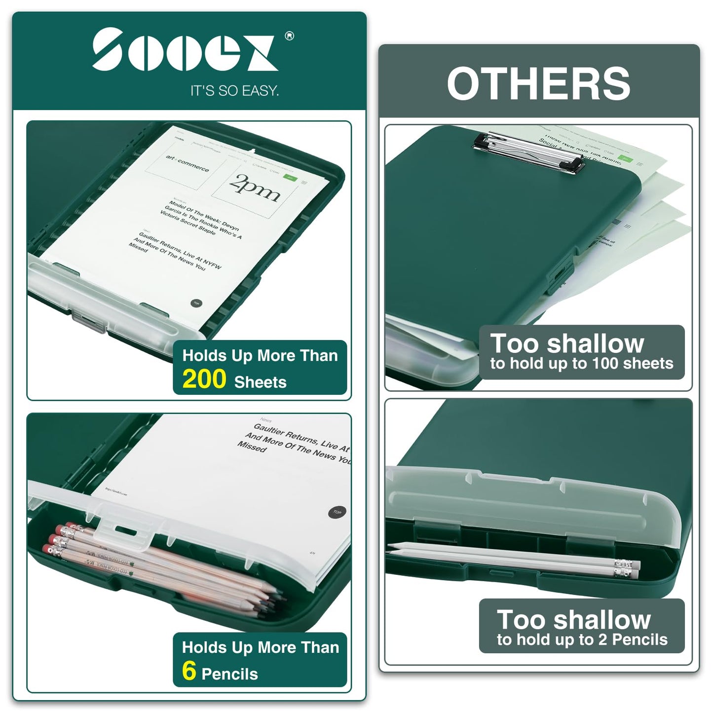 Sooez Clipboards with Storage, High Capacity Clip Boards 8.5x11 with Storage, Heavy Duty Nursing Clipboard Folder, Plastic Clipboard with Pen Holder for Women Teachers Work, School & Office Supplies