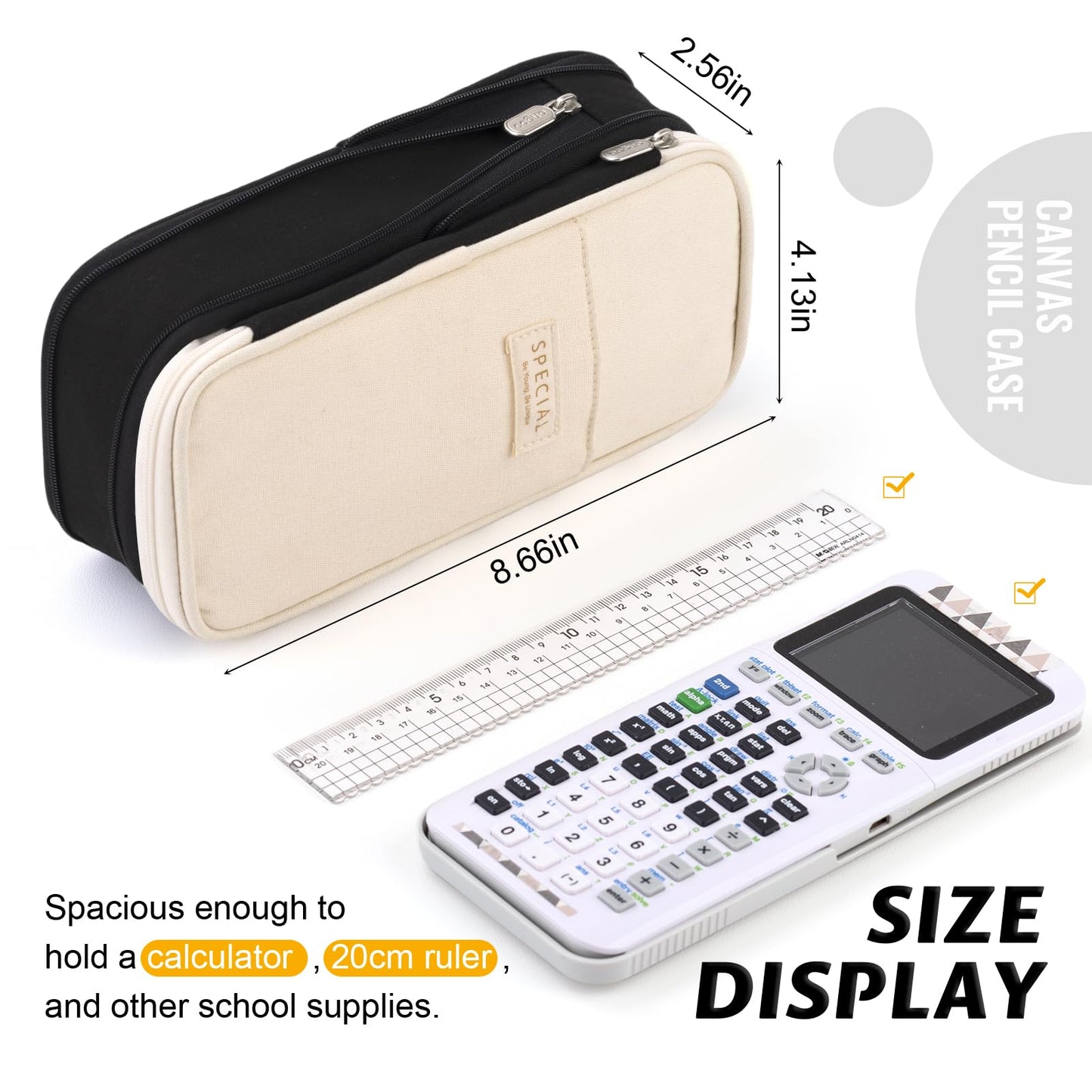 EASTHILL Big Capacity Pencil Pen Case Office College School Large Storage High Capacity Bag Pouch Holder Box Organizer Black White
